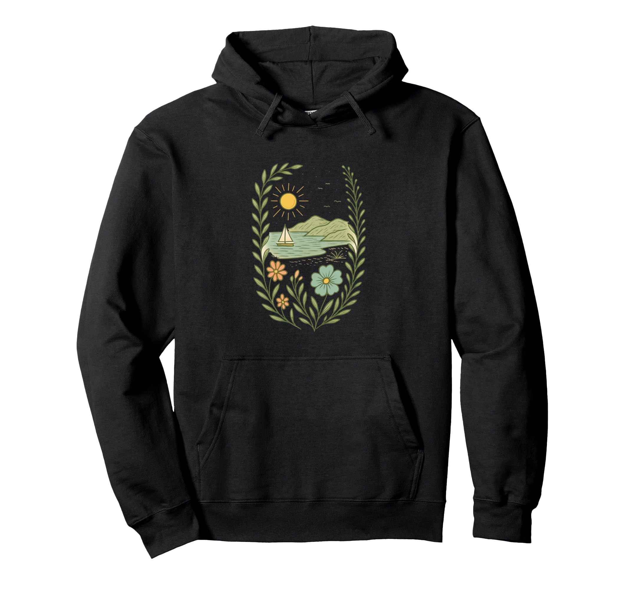 Sailboat Beach Boho Floral Summer Hoodie - Custom Art Print Men Women - T-Shirt, Sweatshirt, Hoodie
