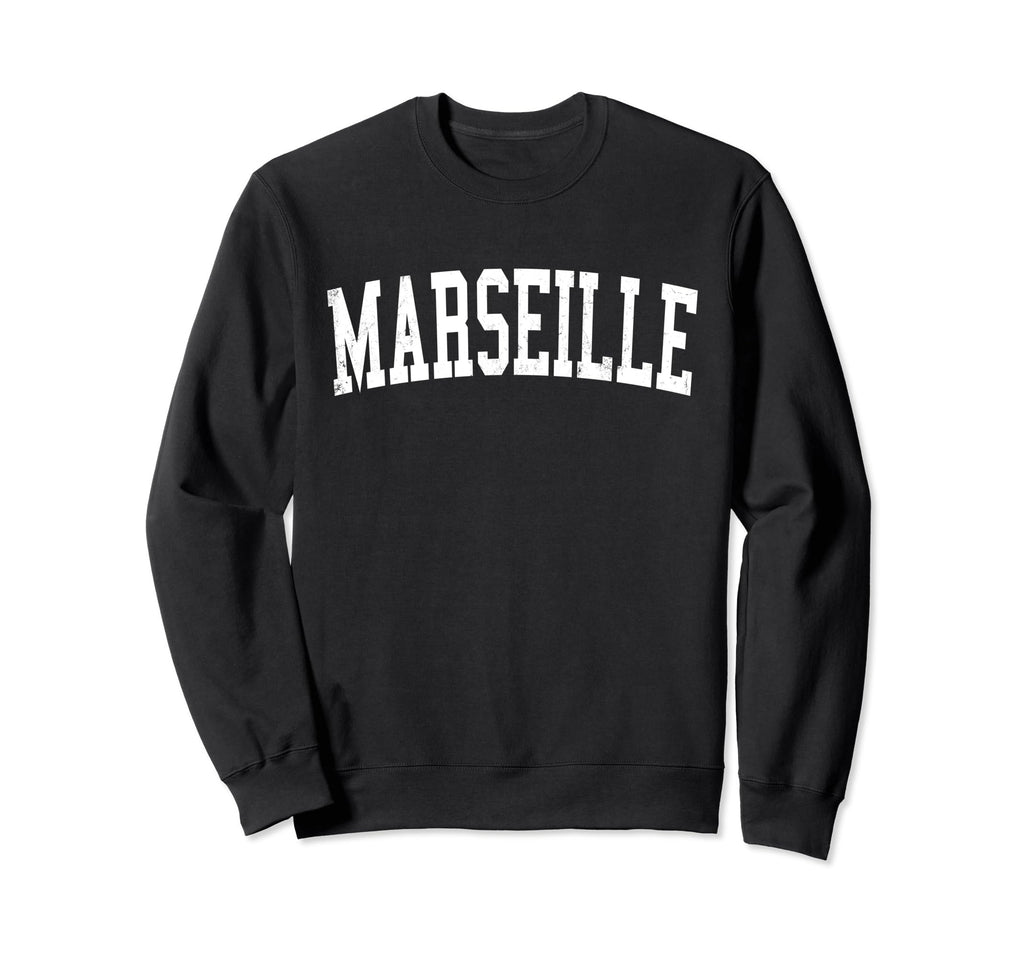 Marseille France Distressed White Sweatshirt - Minimalist Print for Adults - T-Shirt, Sweatshirt, Hoodie