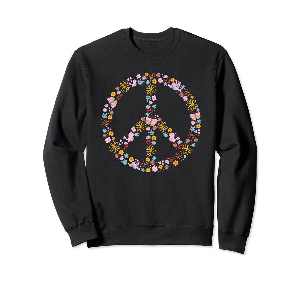 Floral Flower Peace Sign Symbol Sweatshirt - Unique Graphic for Adults - T-Shirt, Sweatshirt, Hoodie
