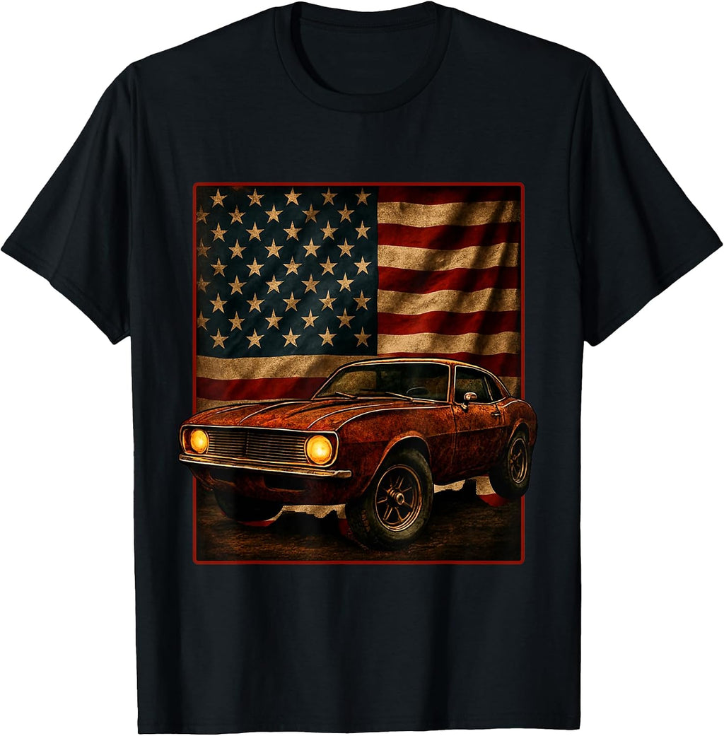 Vintage Muscle Car USA Flag Patriotism Retro - Adult & Kids T-Shirts, Sweatshirts & Hoodies apparel design preview 1