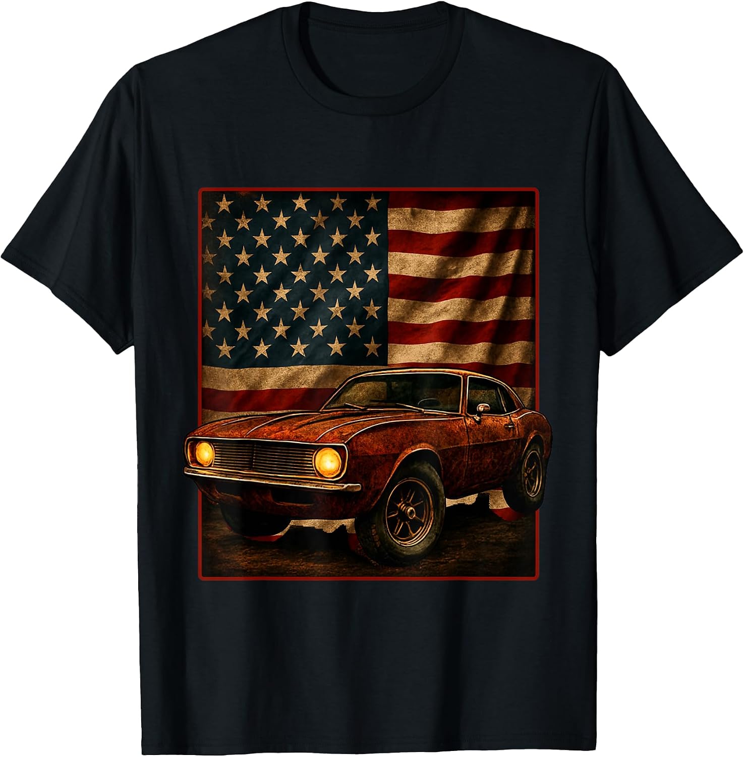 Vintage Muscle Car USA Flag Patriotism Retro - Adult & Kids T-Shirts, Sweatshirts & Hoodies apparel design preview 1