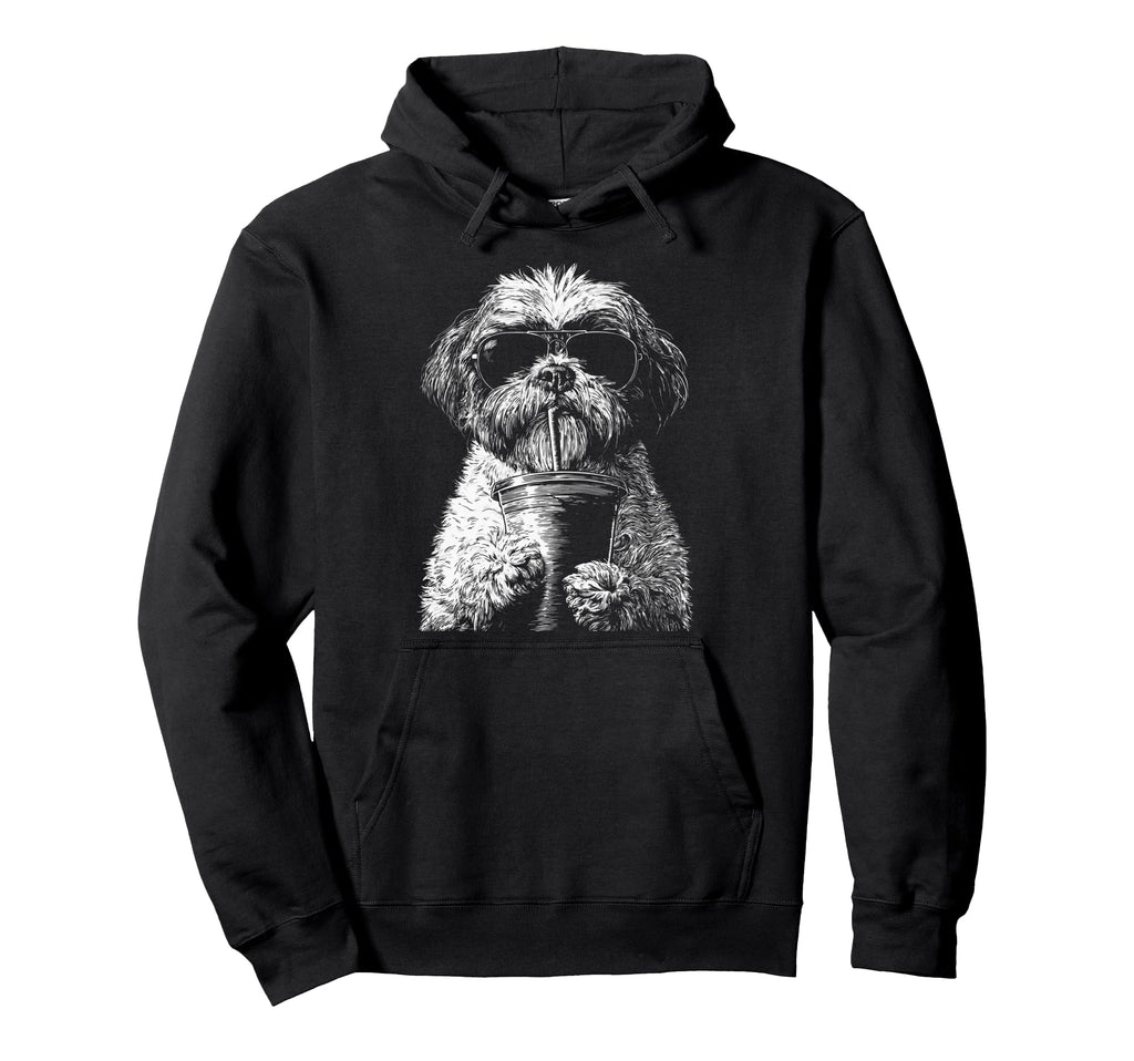 Shih Tzu Drinking Iced Coffee Funny Hoodie - Casual Everyday Wear Unisex - T-Shirt, Sweatshirt, Hoodie