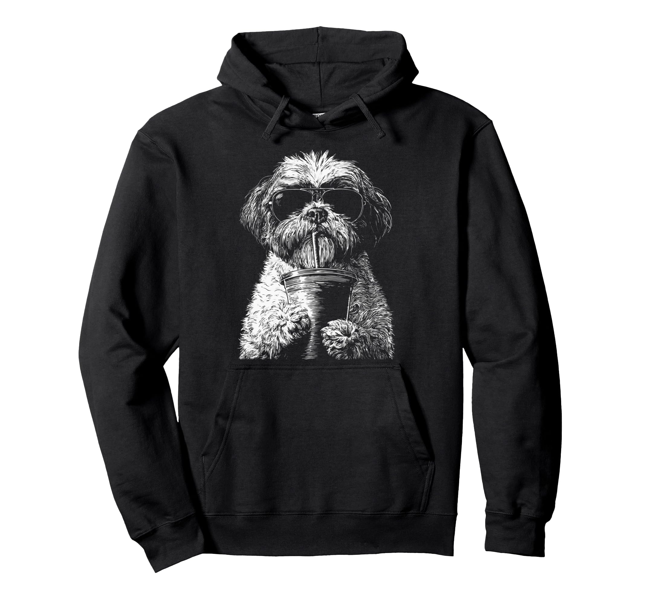 Shih Tzu Drinking Iced Coffee Funny Hoodie - Casual Everyday Wear Unisex - T-Shirt, Sweatshirt, Hoodie
