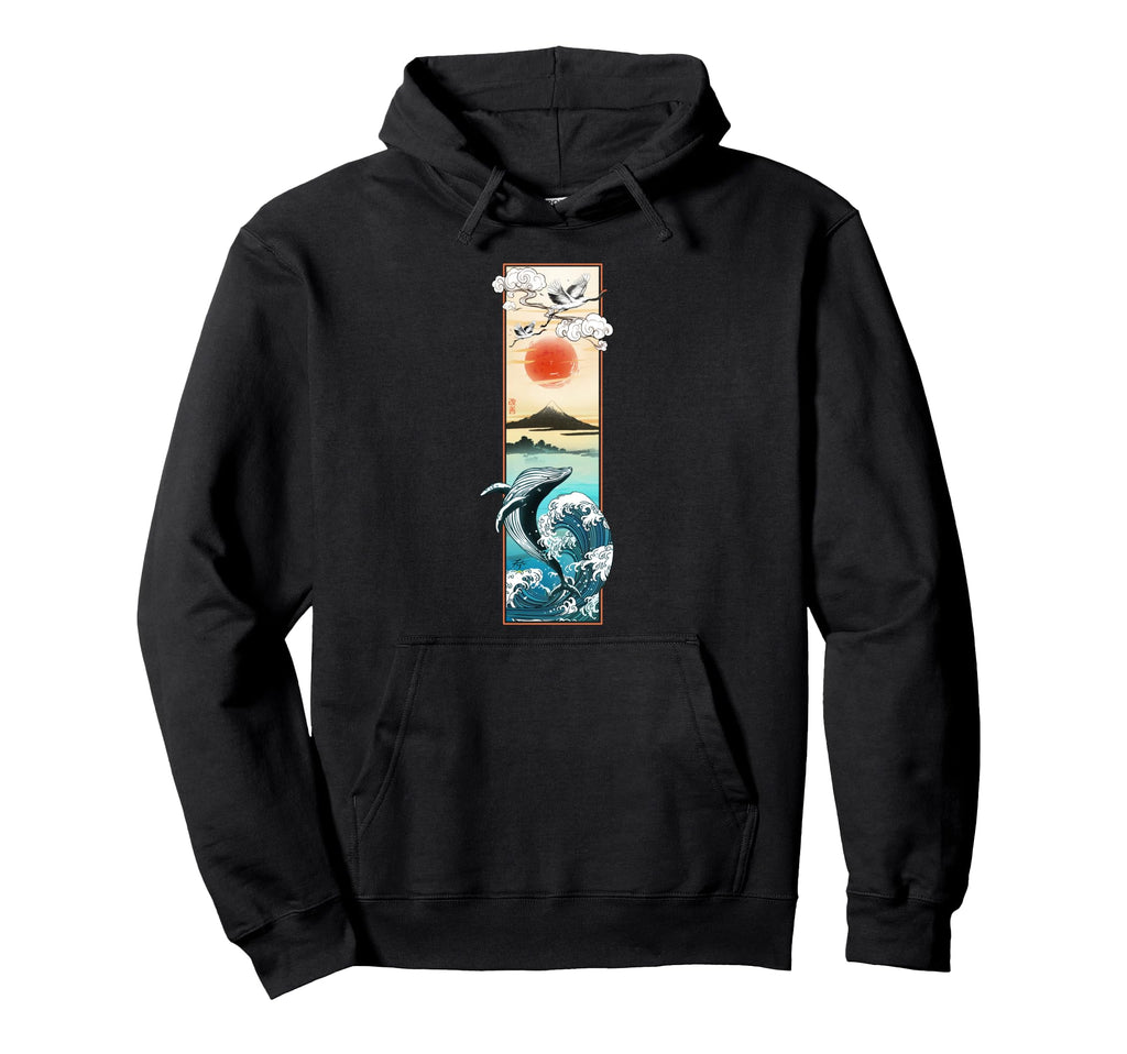 Japan Wave Crane Art 90S Japanese Hoodie - Minimalist Print Unisex - T-Shirt, Sweatshirt, Hoodie