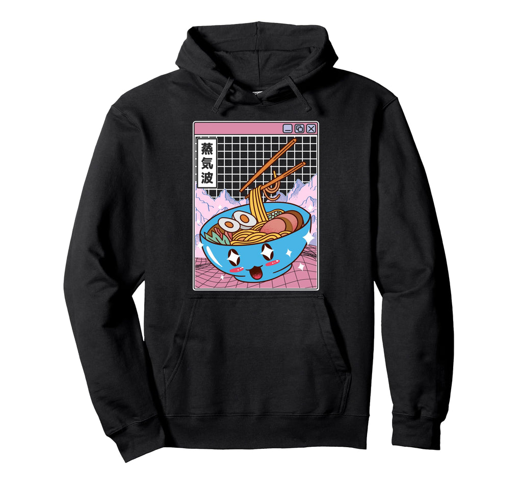 Ramen Noodles Bowl Kawaii Grid Hoodie - Minimalist Print Men Women - T-Shirt, Sweatshirt, Hoodie