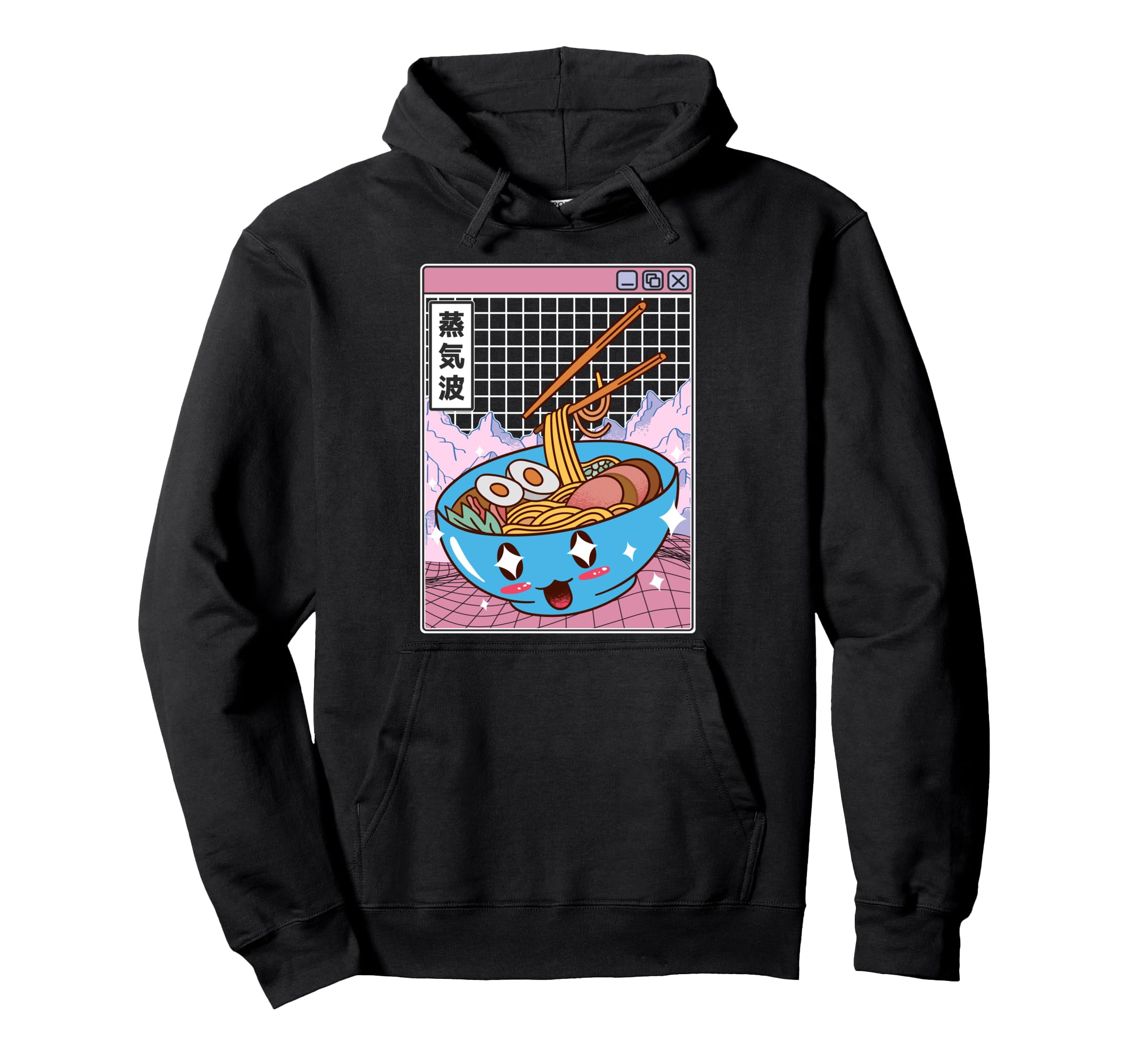 Ramen Noodles Bowl Kawaii Grid Hoodie - Minimalist Print Men Women - T-Shirt, Sweatshirt, Hoodie