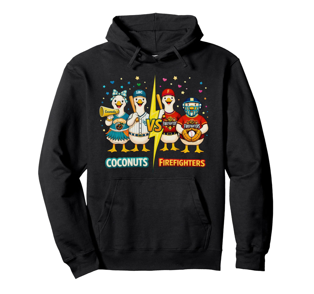 Coconuts Vs Firefighters Baseball Hoodie - Streetwear Style for Adults - T-Shirt, Sweatshirt, Hoodie