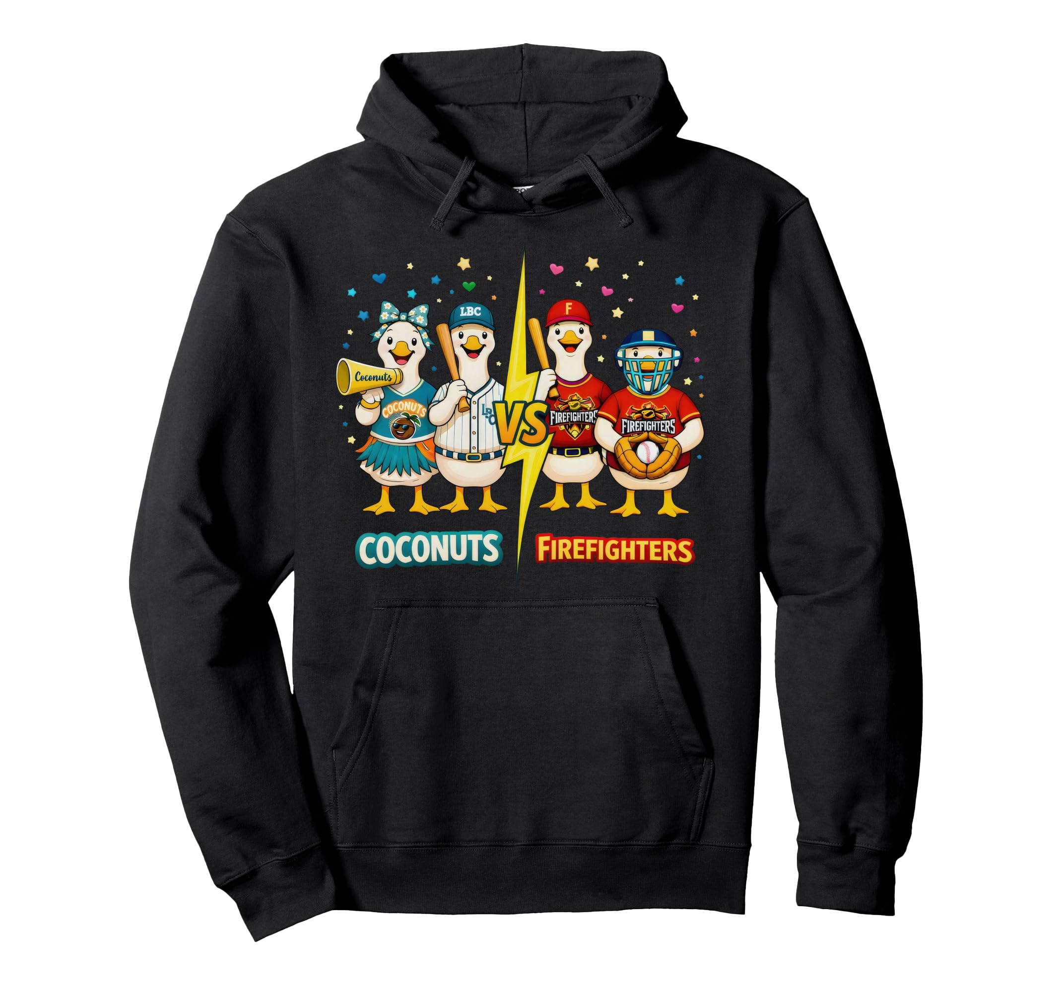 Coconuts Vs Firefighters Baseball Hoodie - Streetwear Style for Adults - T-Shirt, Sweatshirt, Hoodie