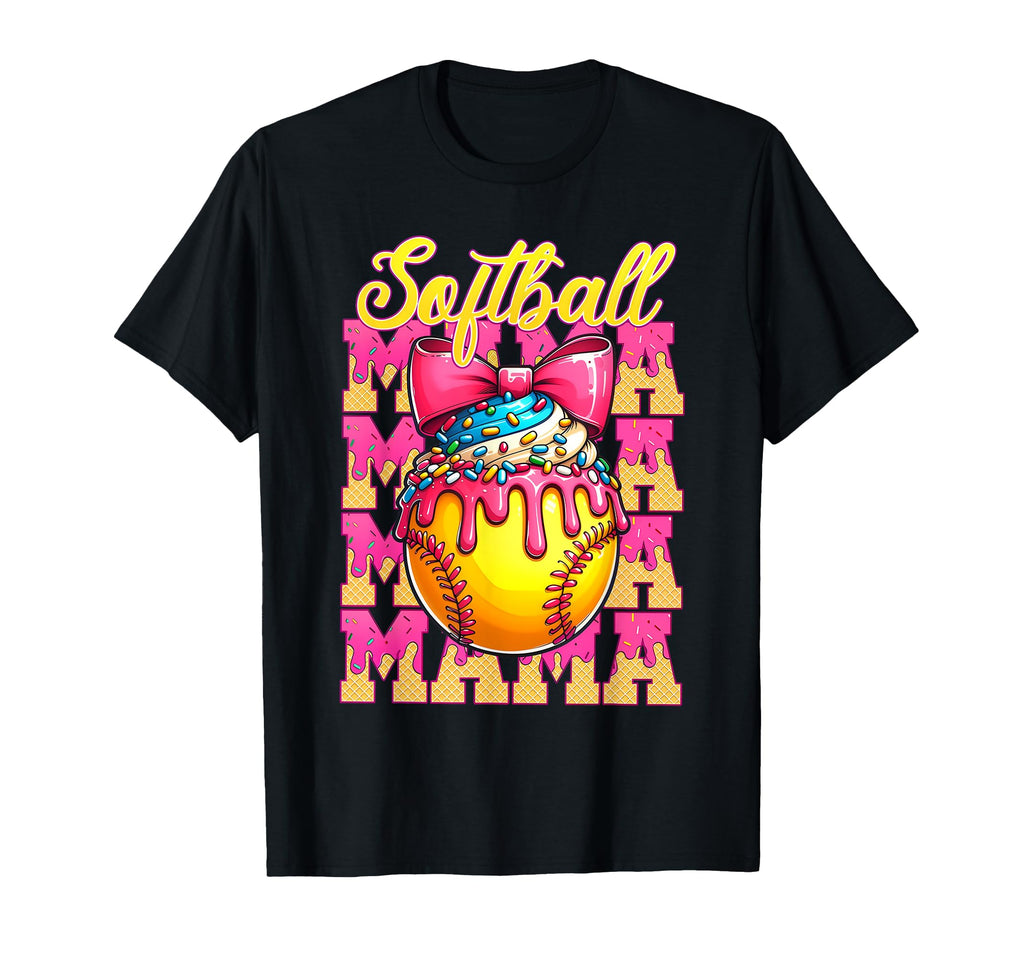Softball Mama Ice Cream Drip Mama T-Shirt - Trendy Graphic for Adults - T-Shirt, Sweatshirt, Hoodie