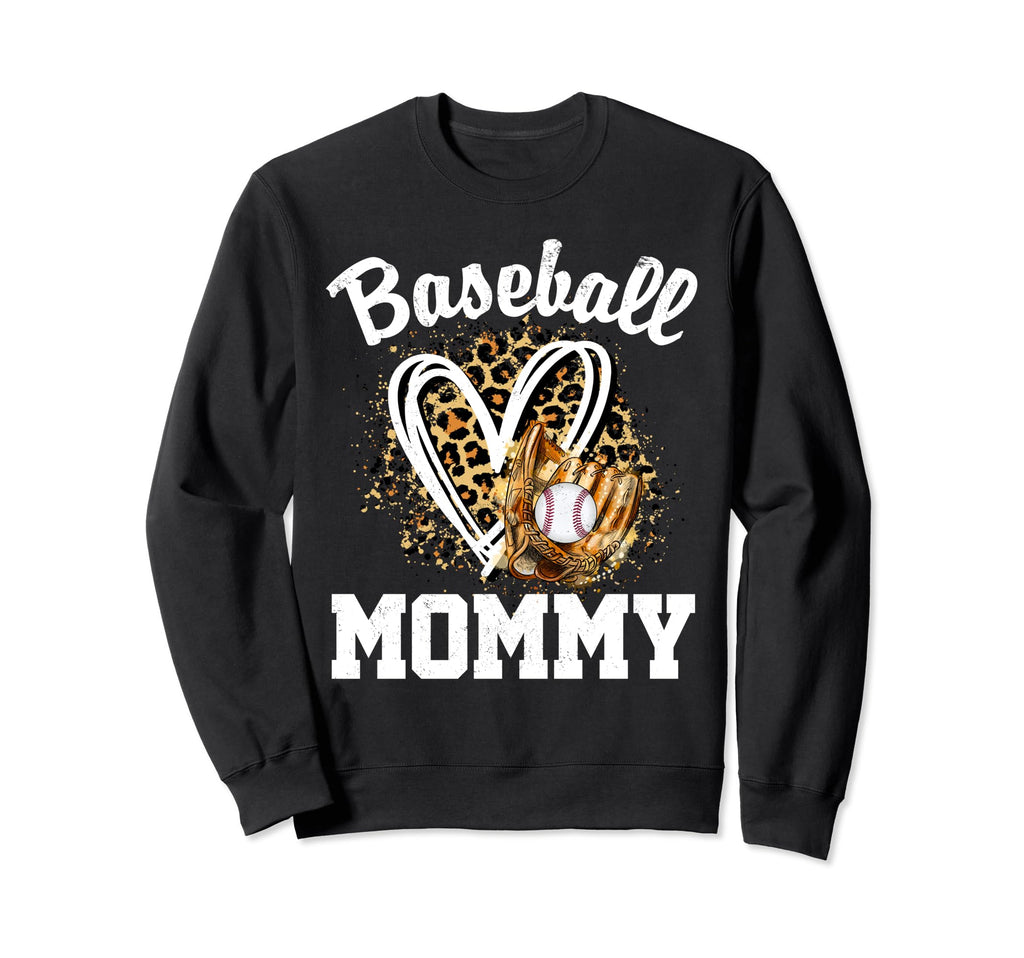 Baseball Mommy Leopard Heart Sweatshirt - Casual Everyday Wear Men Women - T-Shirt, Sweatshirt, Hoodie