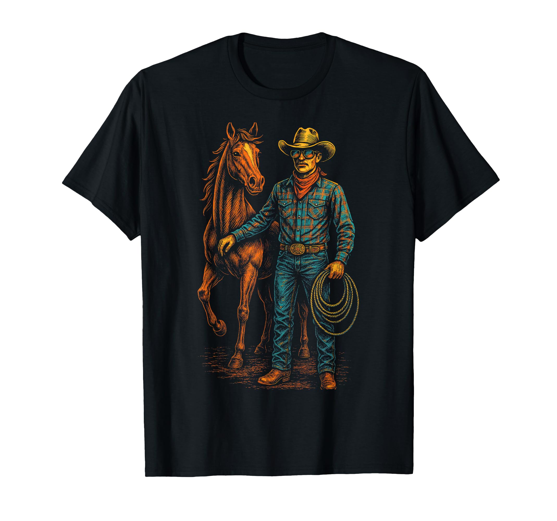 Cowboy Horse Wild West Art T-Shirt - Fun Novelty Design for Adults - T-Shirt, Sweatshirt, Hoodie