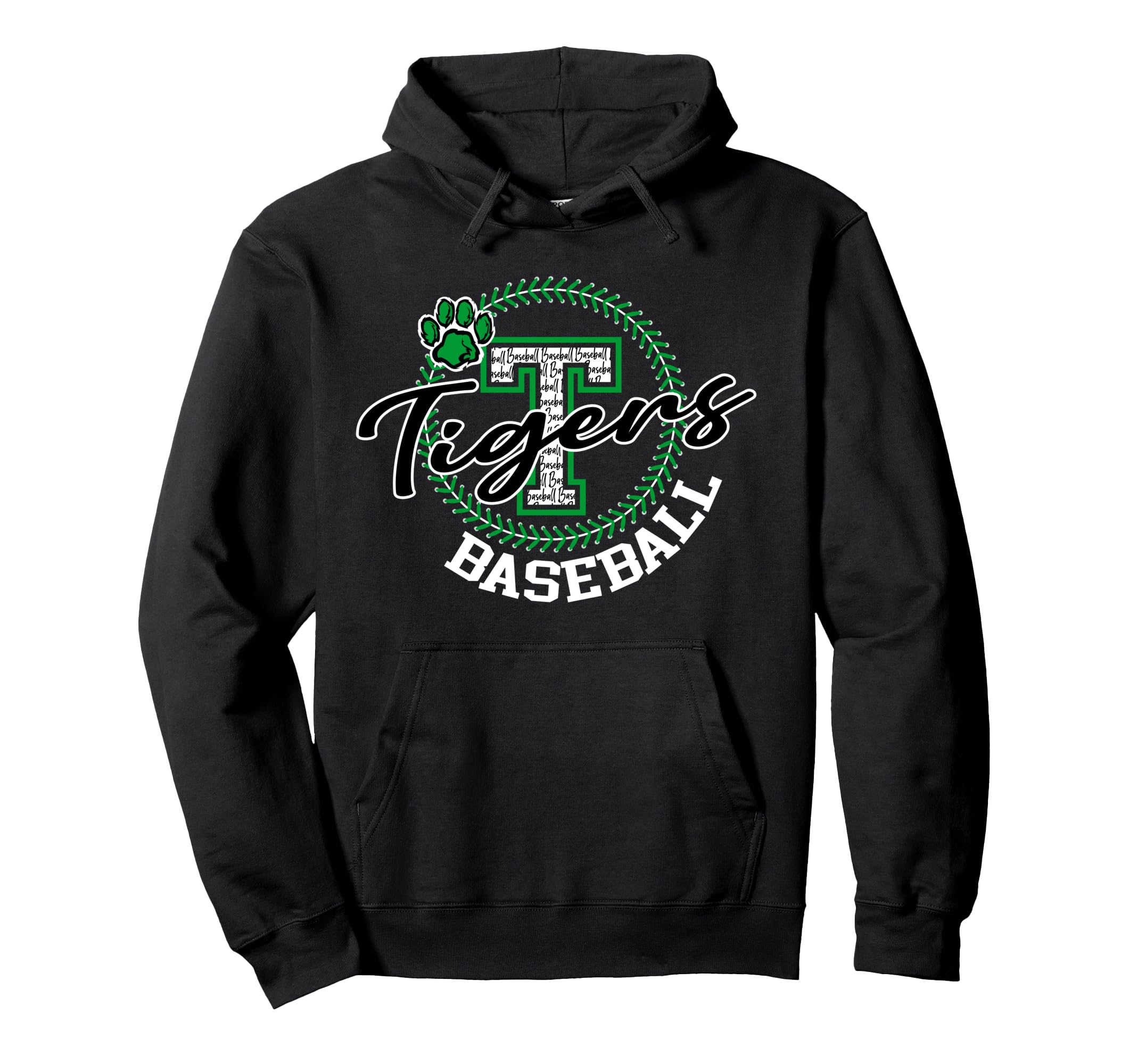 Tigers Baseball School Spirit Green Hoodie - Graphic Print for Adults - T-Shirt, Sweatshirt, Hoodie