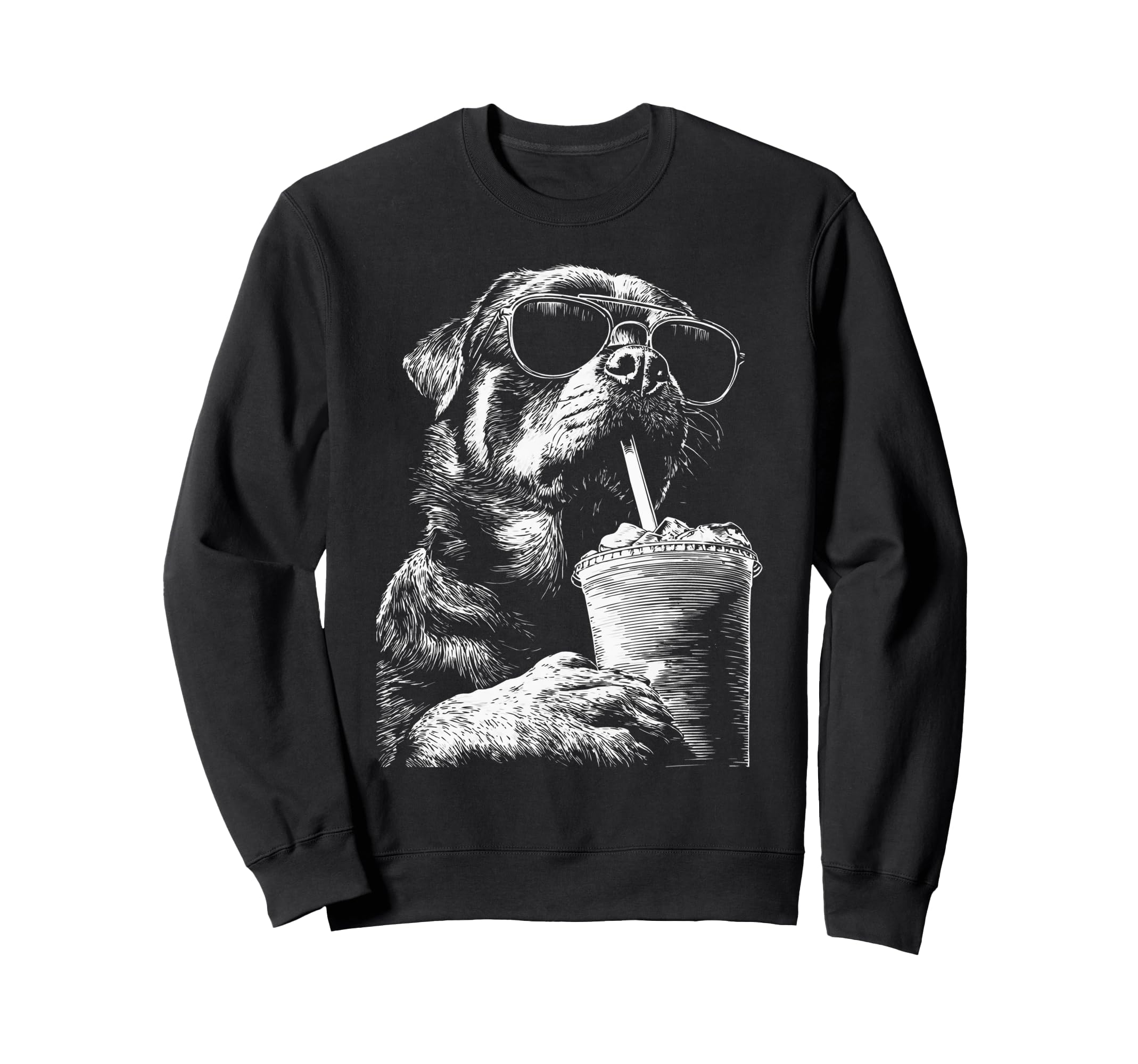 Rottweiler Drinking Iced Coffee Sweatshirt - Streetwear Style for Adults - T-Shirt, Sweatshirt, Hoodie