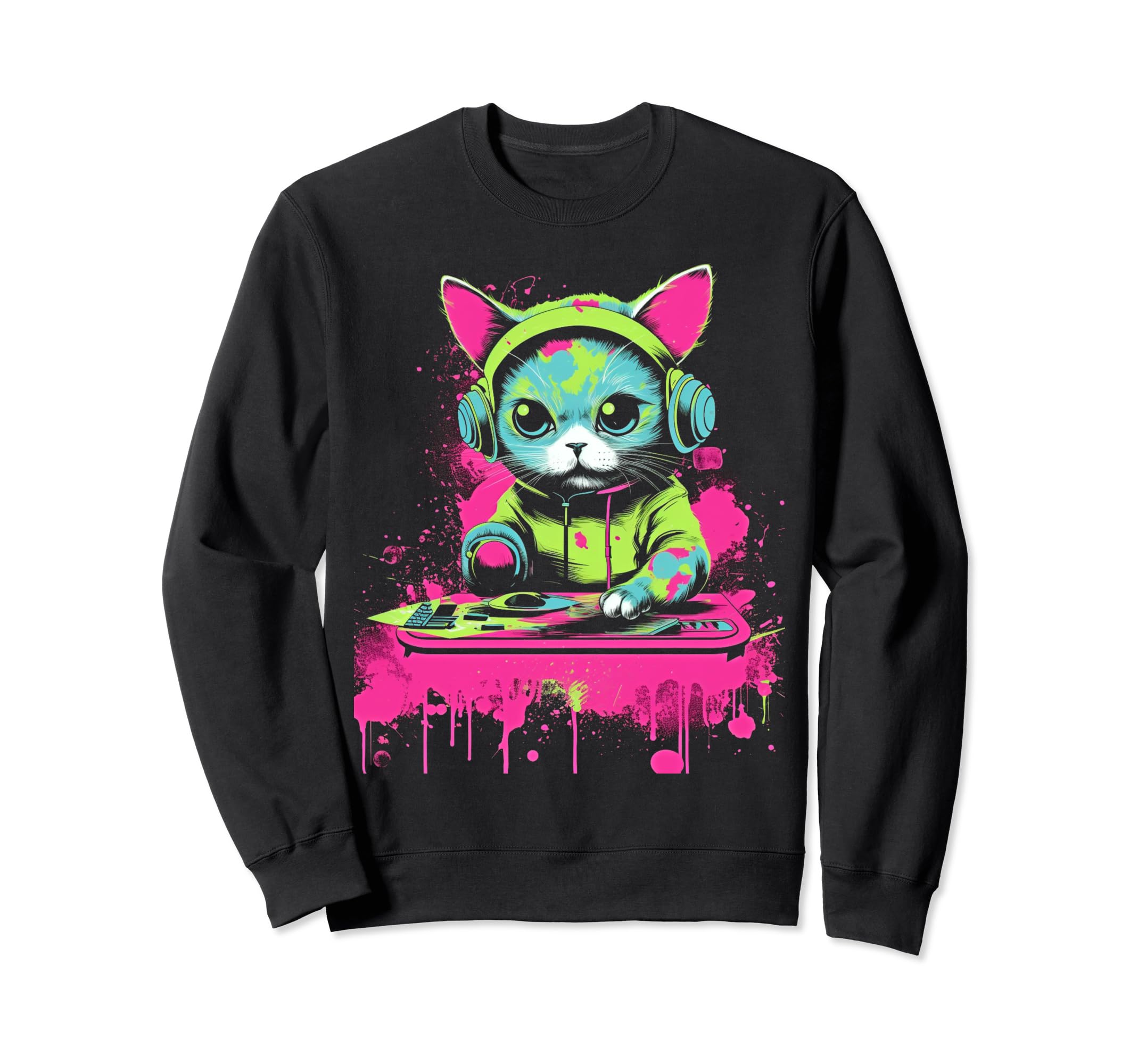 Kawaii Cat Dj Japanese Edm Y2K Sweatshirt - Custom Art Print for Adults - T-Shirt, Sweatshirt, Hoodie