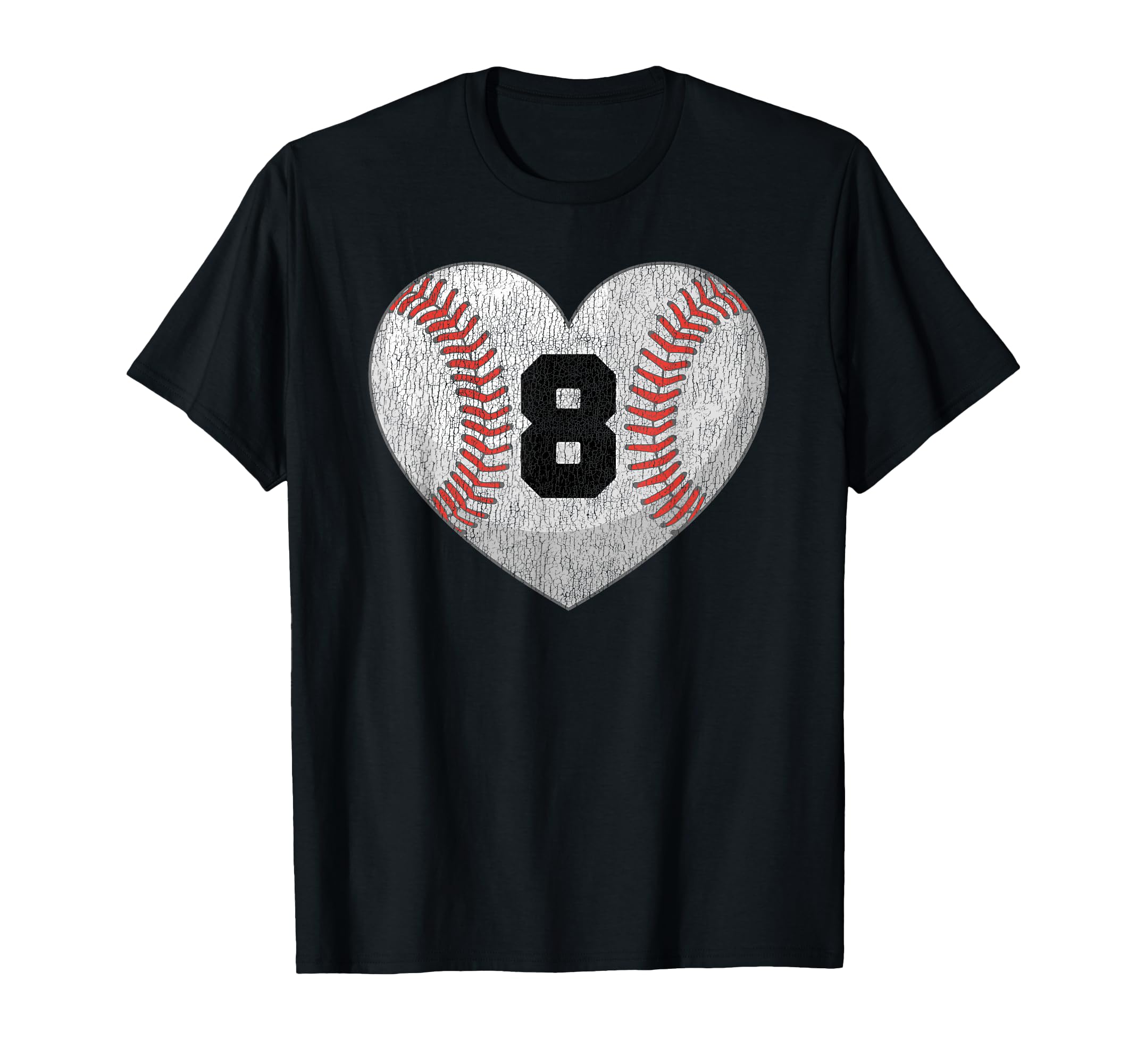 Baseball Number 8 Distressed Heart T-Shirt - Graphic Print for Adults - T-Shirt, Sweatshirt, Hoodie
