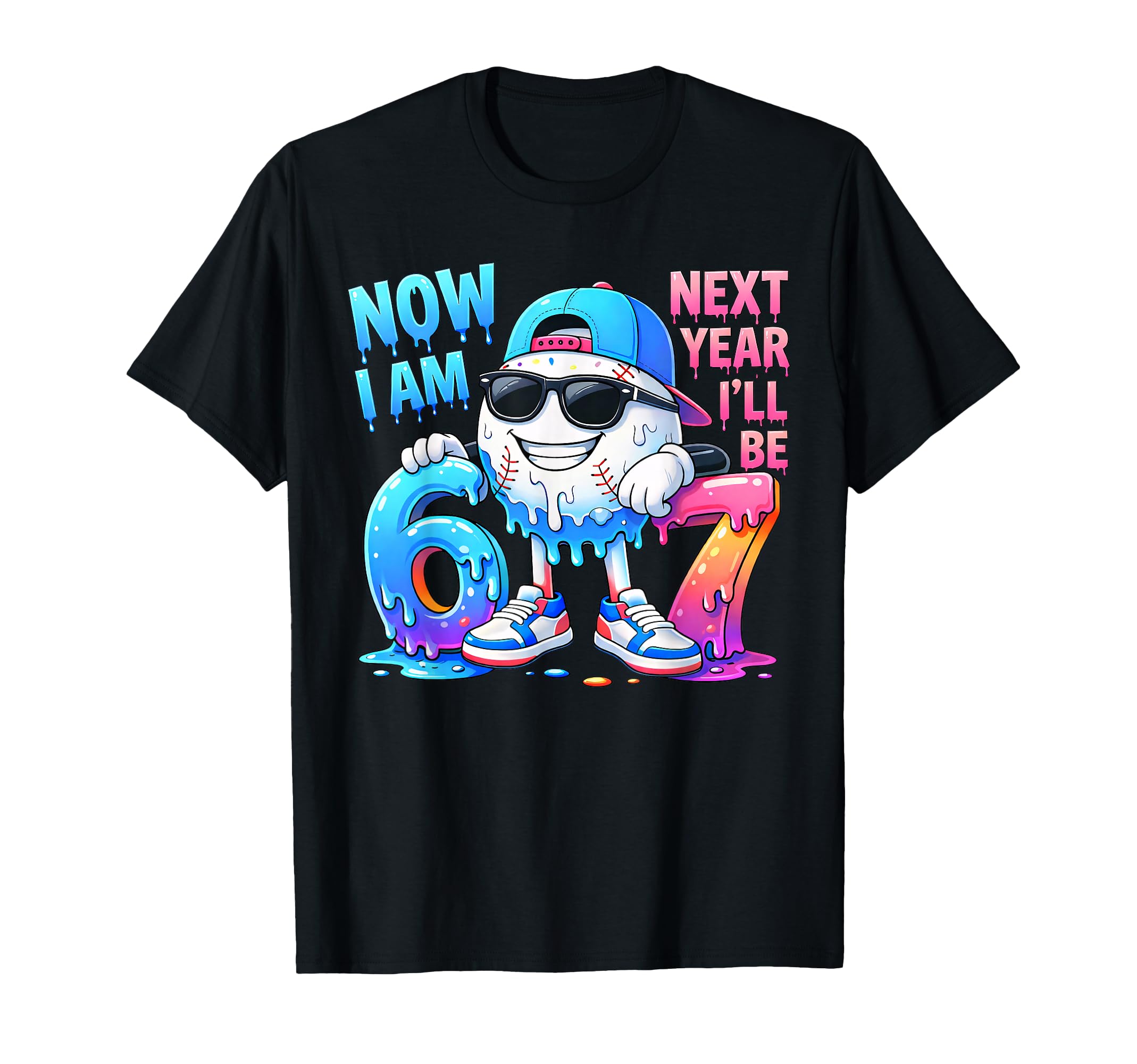6Th Birthday Baseball Ice Cream Drip T-Shirt - Novelty Apparel for Adults - T-Shirt, Sweatshirt, Hoodie