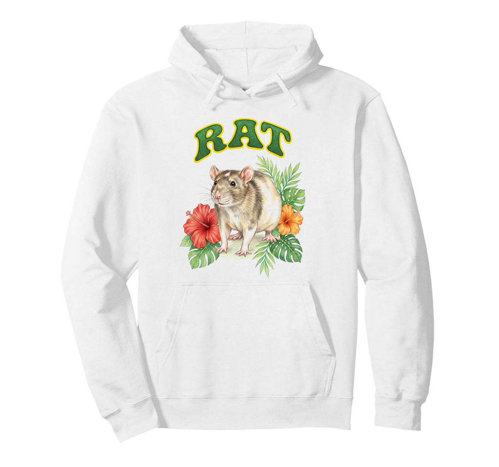 Rat Groovy Floral Rat Watercolor Boho Hoodie - Casual Everyday Wear Unisex - T-Shirt, Sweatshirt, Hoodie