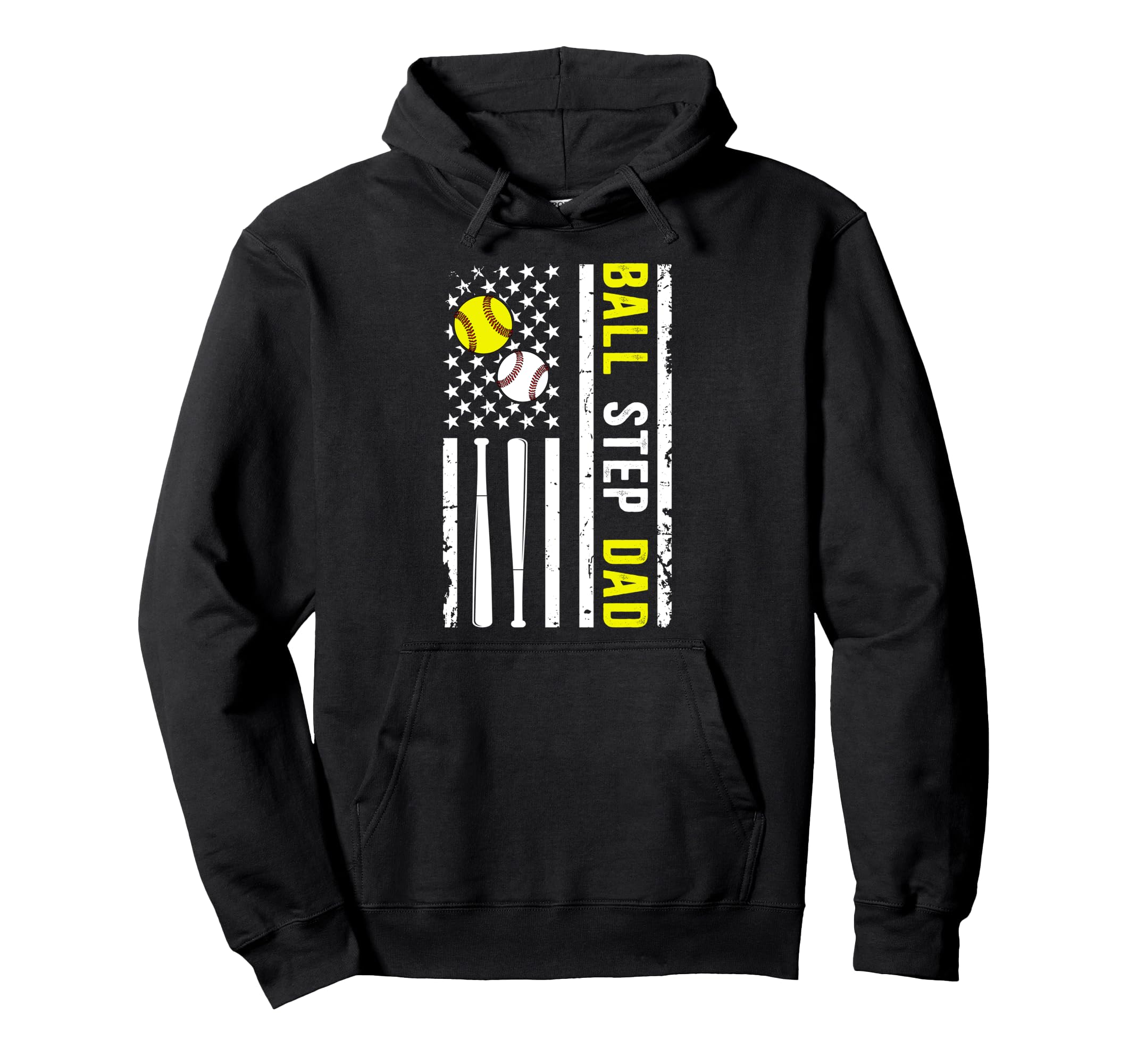 Ball Step Dad Us Flag Softball Baseball Hoodie - Novelty Apparel Men Women - T-Shirt, Sweatshirt, Hoodie