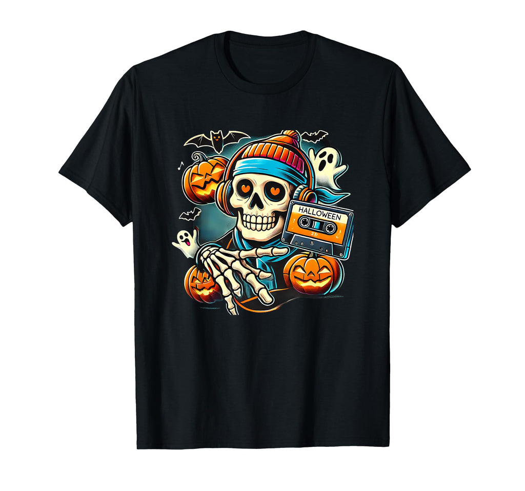 Halloween Skeleton Cassette Tape T-Shirt - Casual Everyday Wear Men Women - T-Shirt, Sweatshirt, Hoodie