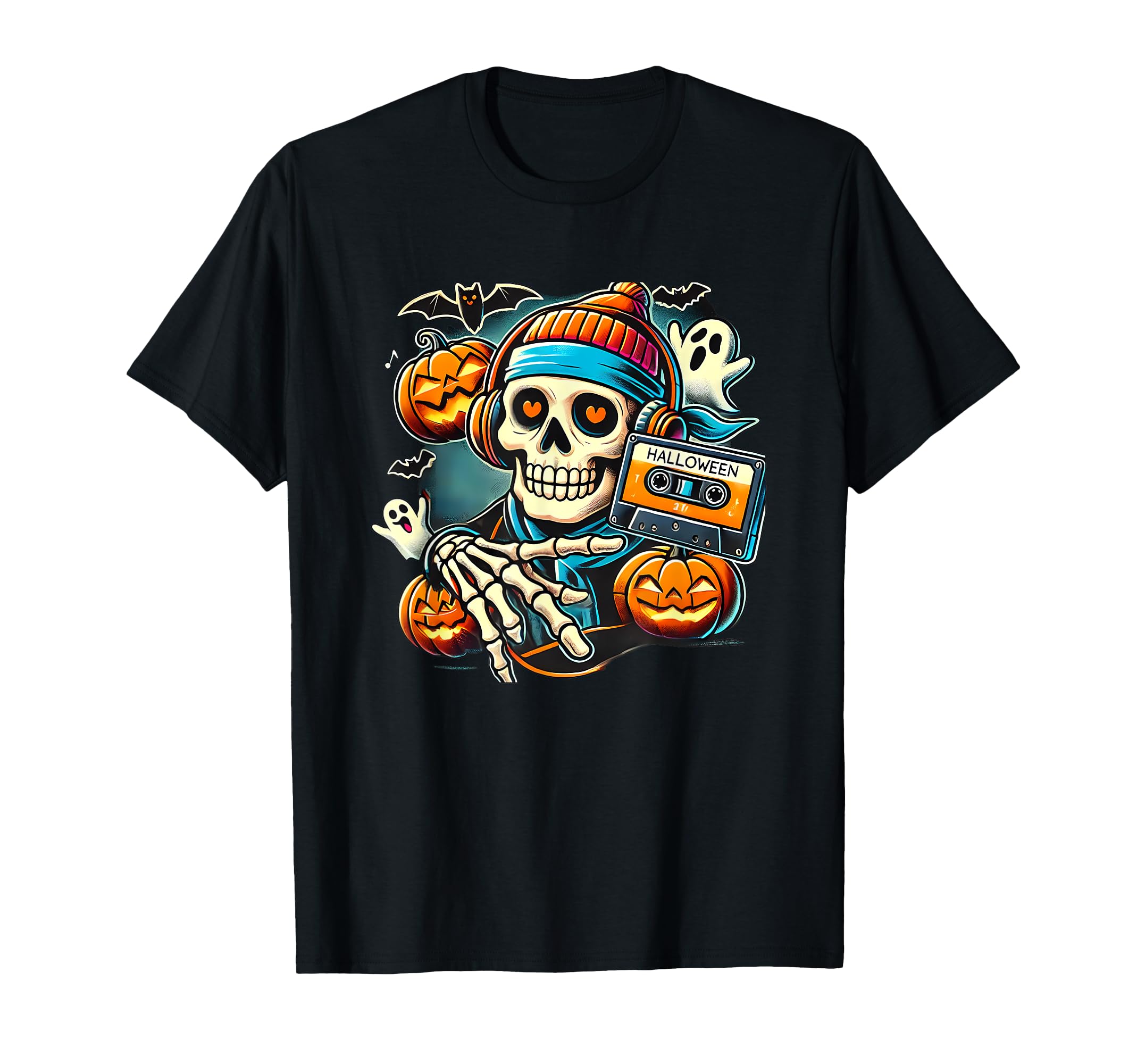 Halloween Skeleton Cassette Tape T-Shirt - Casual Everyday Wear Men Women - T-Shirt, Sweatshirt, Hoodie