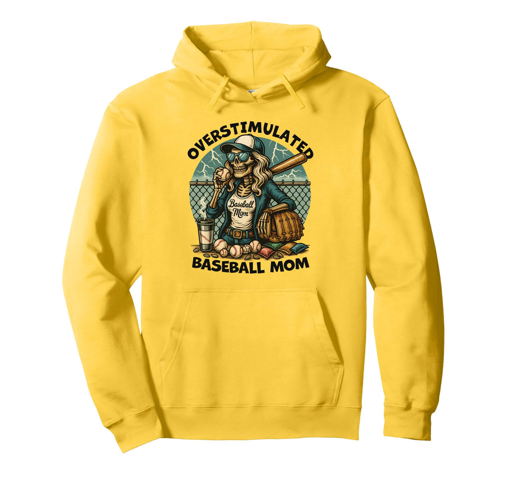 Funny Skeleton Overstimulated Baseball Hoodie - Trendy Graphic Men Women - T-Shirt, Sweatshirt, Hoodie