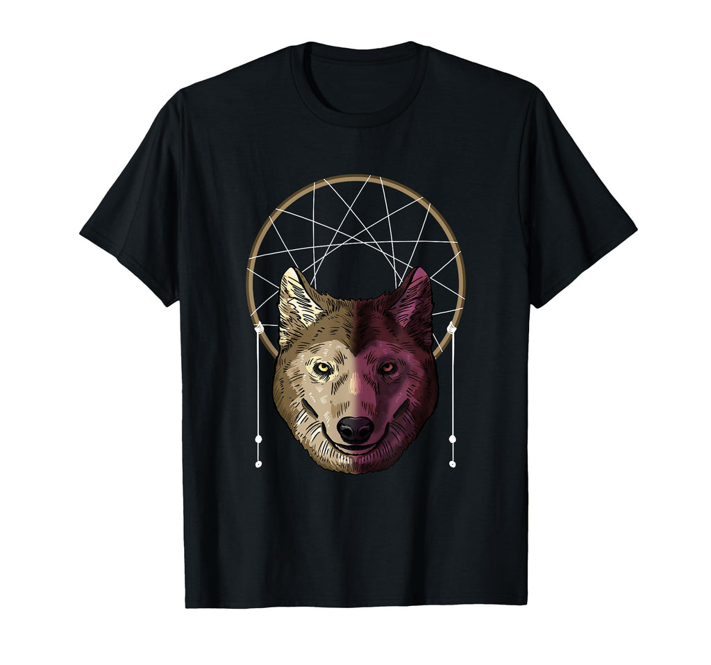 Wolf Dream Catcher Boho Native American T-Shirt - Unique Graphic Unisex - T-Shirt, Sweatshirt, Hoodie