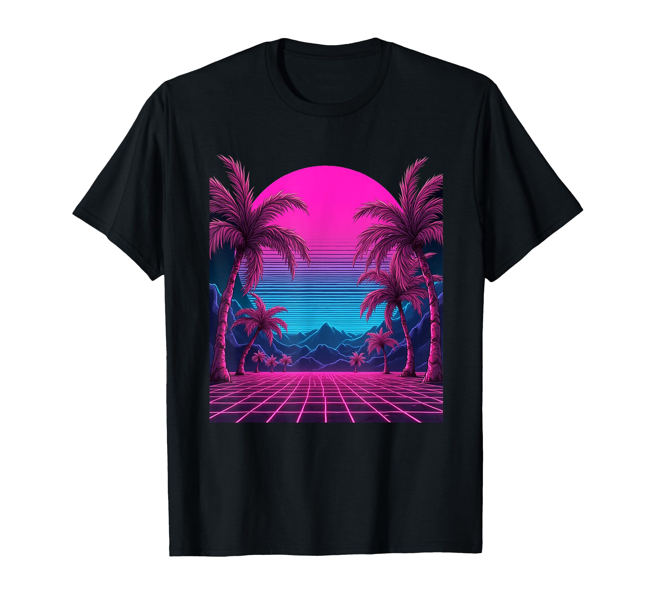 80S Vaporwave Aesthetic Palm Trees T-Shirt - Custom Art Print Men Women - T-Shirt, Sweatshirt, Hoodie