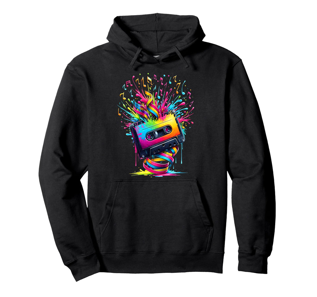 80S 90S Music Notes Cassette Tape Music Hoodie - Trendy Graphic for Adults - T-Shirt, Sweatshirt, Hoodie