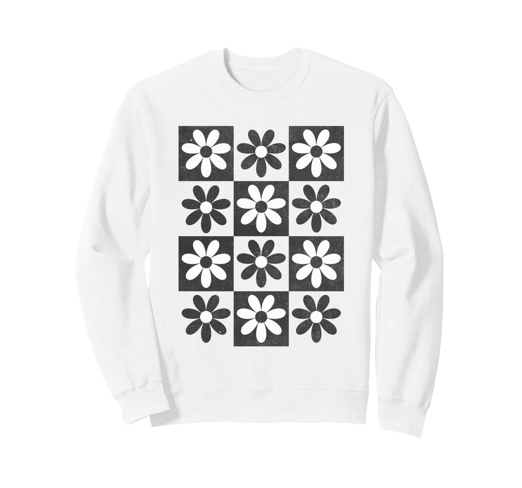 Checkerboard Checkered Boho Flowers Sweatshirt - Unique Graphic Unisex - T-Shirt, Sweatshirt, Hoodie