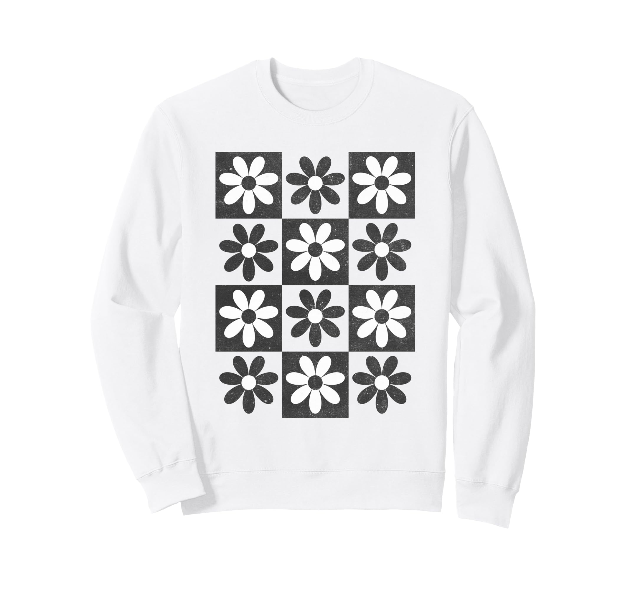 Checkerboard Checkered Boho Flowers Sweatshirt - Unique Graphic Unisex - T-Shirt, Sweatshirt, Hoodie
