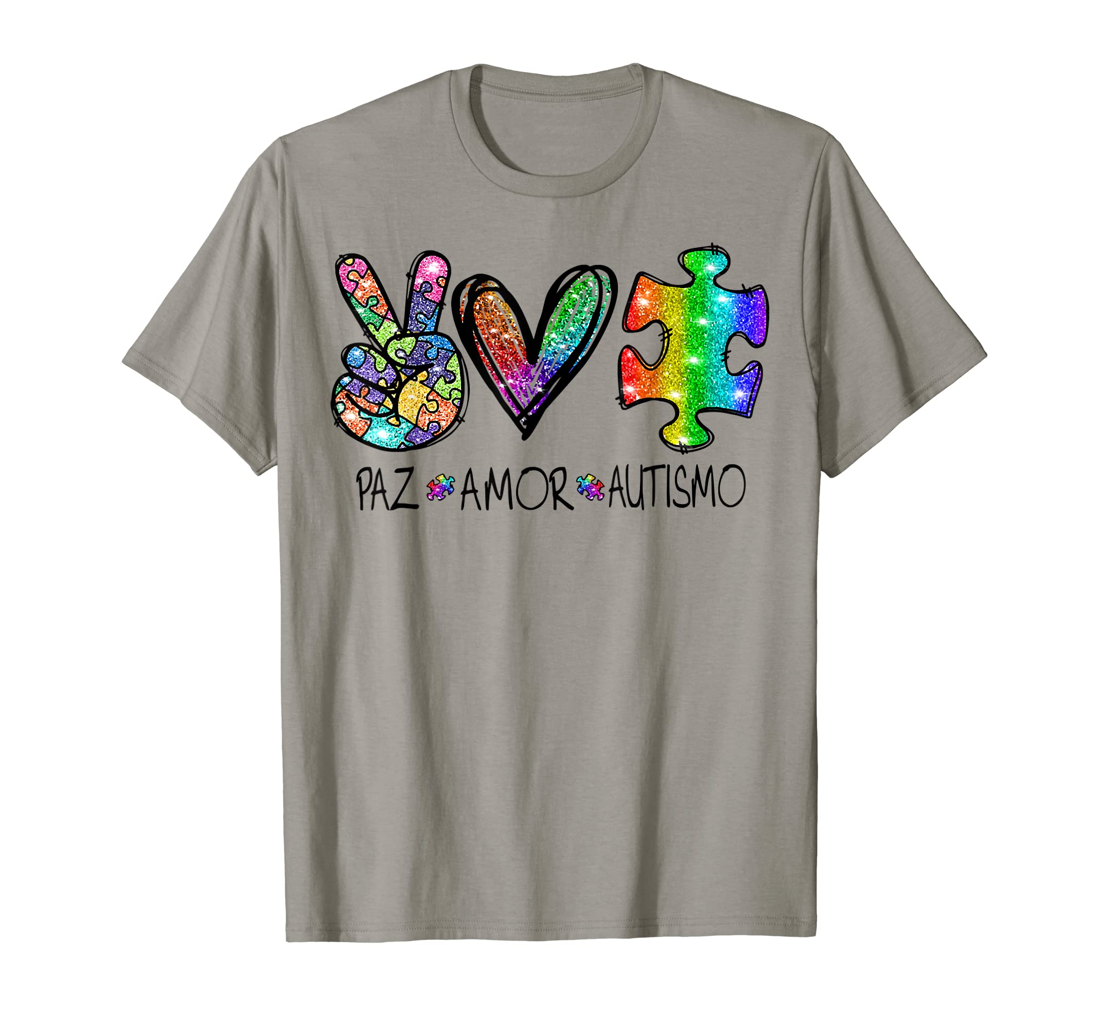 Autism Peace Love Rainbow Glitter T-Shirt - Fun Novelty Design for Adults - T-Shirt, Sweatshirt, Hoodie