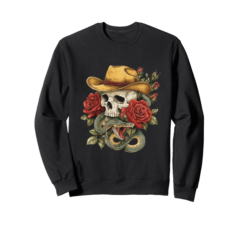 Aesthetic Western Skull Snake Sweatshirt - Novelty Apparel Men Women - T-Shirt, Sweatshirt, Hoodie