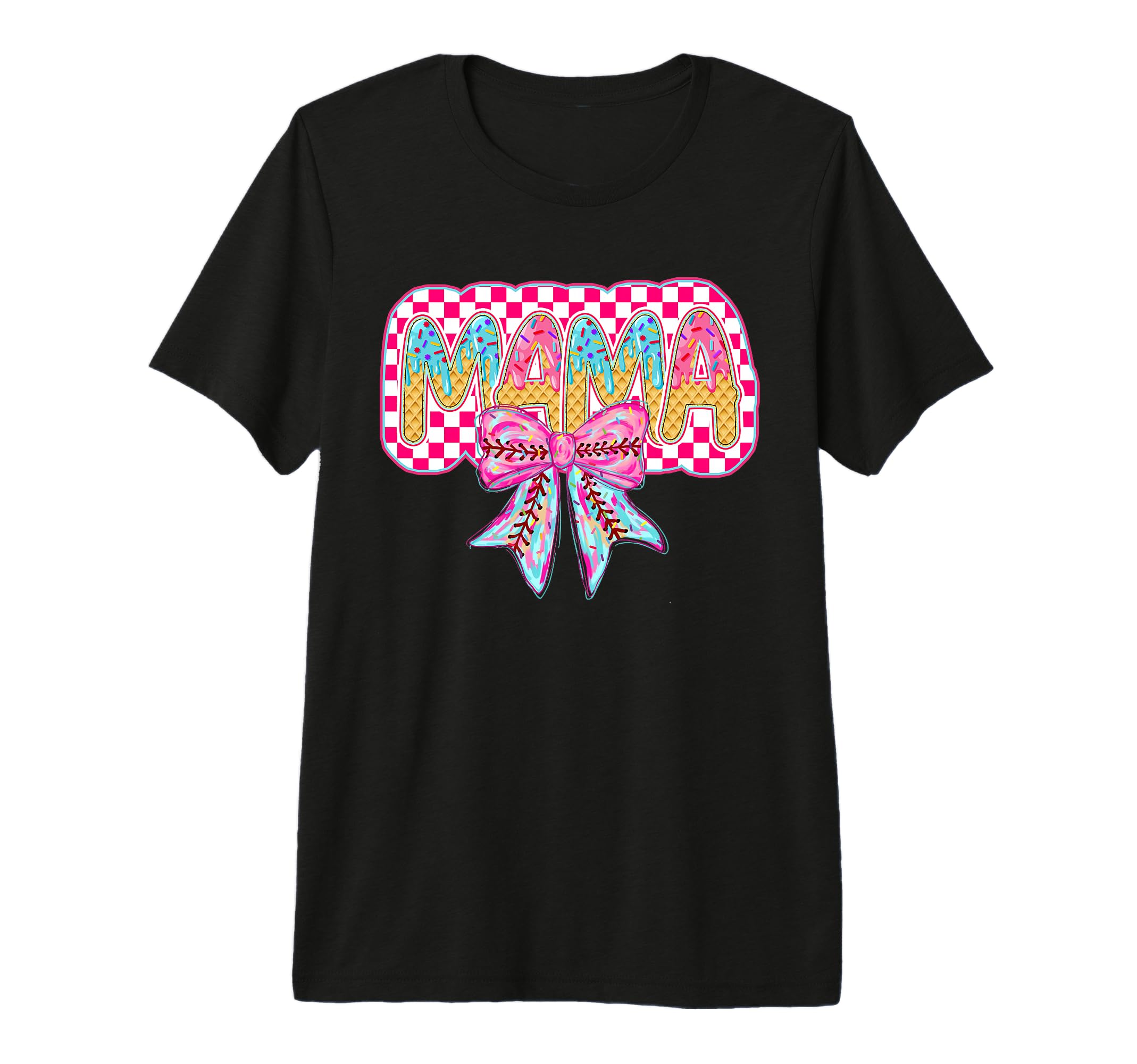 Checkered Baseball Ice Cream Drip T-Shirt - Graphic Print Men Women - T-Shirt, Sweatshirt, Hoodie