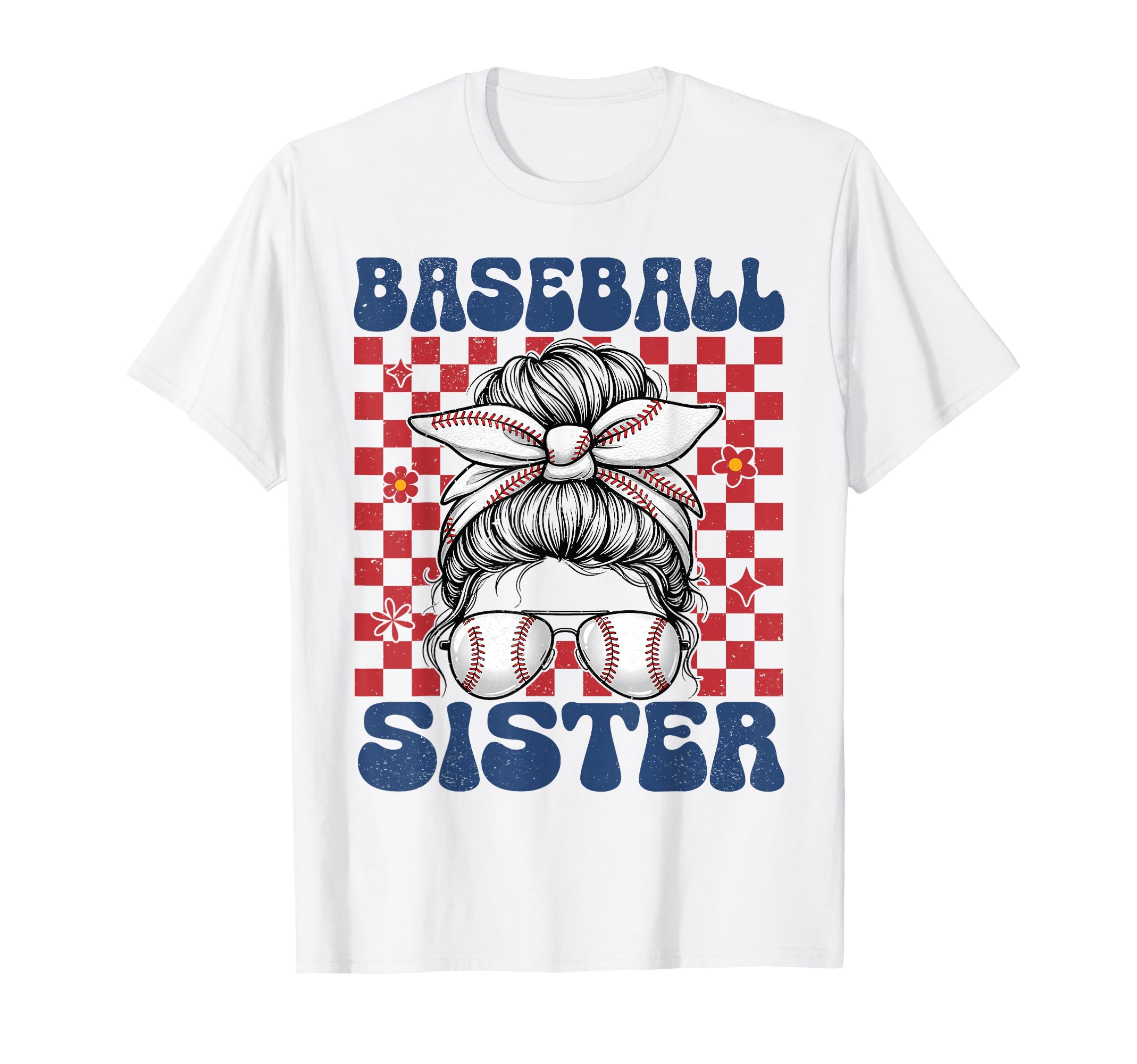 Baseball Sister Messy Bun Game Day T-Shirt - Trendy Graphic for Adults - T-Shirt, Sweatshirt, Hoodie