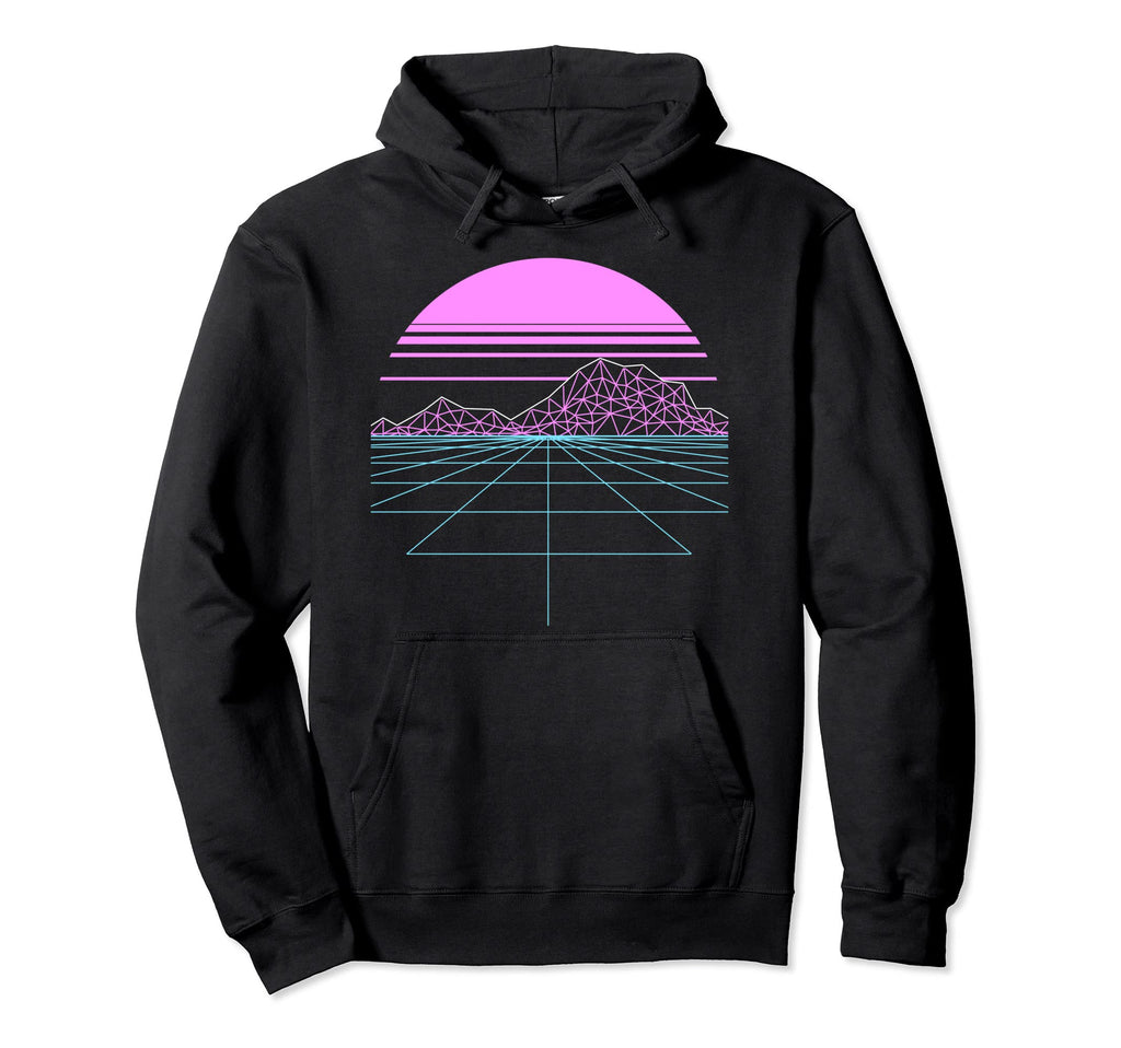 Outran Synthwave Sunset Vaporwave Grid Hoodie - Aesthetic Graphic Unisex - T-Shirt, Sweatshirt, Hoodie