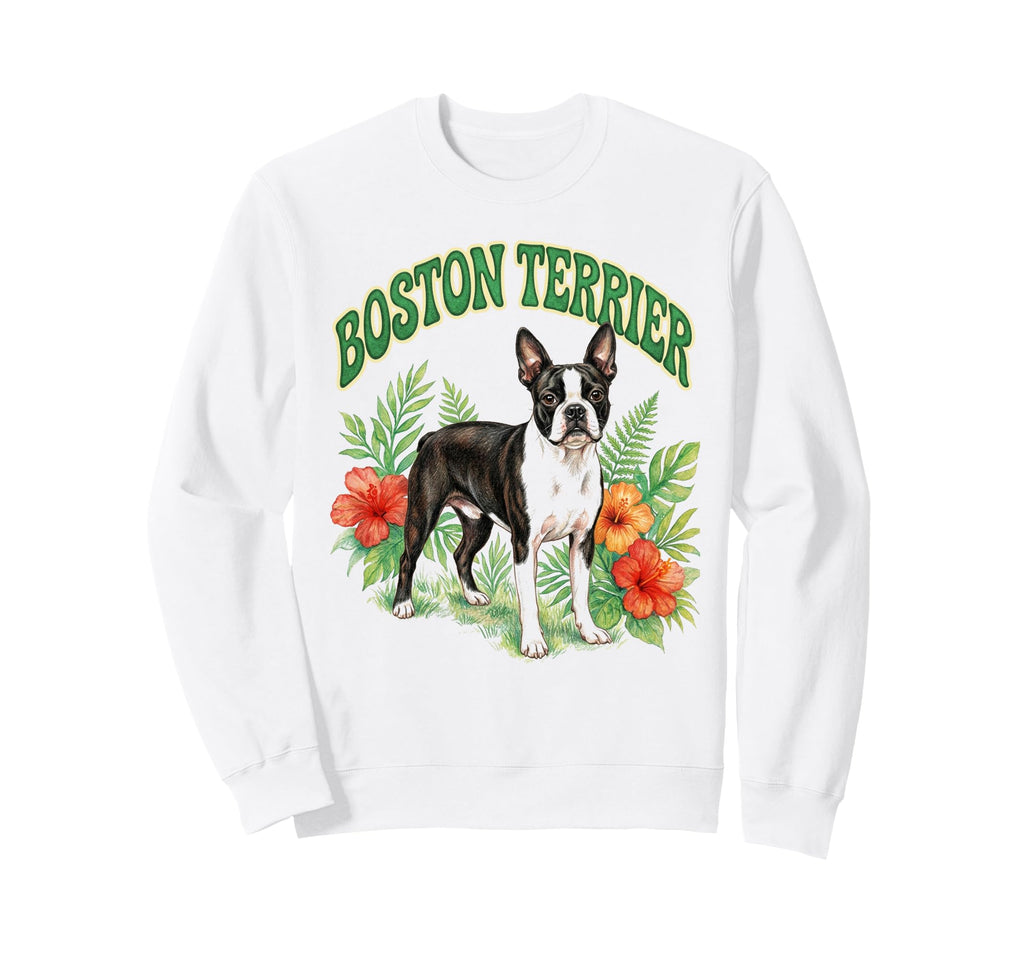 Boston Terrier Groovy Floral Sweatshirt - Streetwear Style Men Women - T-Shirt, Sweatshirt, Hoodie