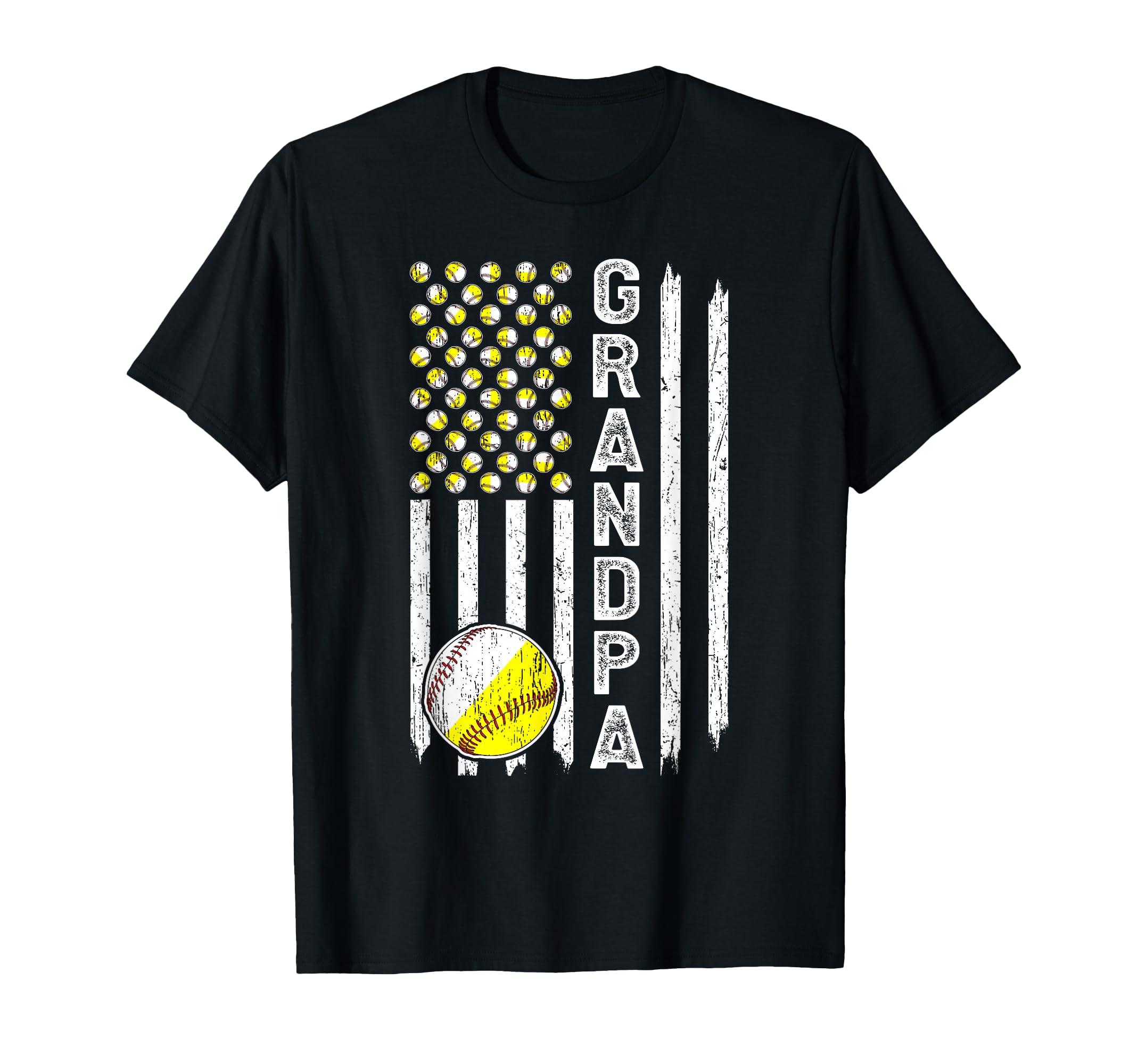 Grandpa American Flag Softball T-Shirt - Fun Novelty Design Men Women - T-Shirt, Sweatshirt, Hoodie