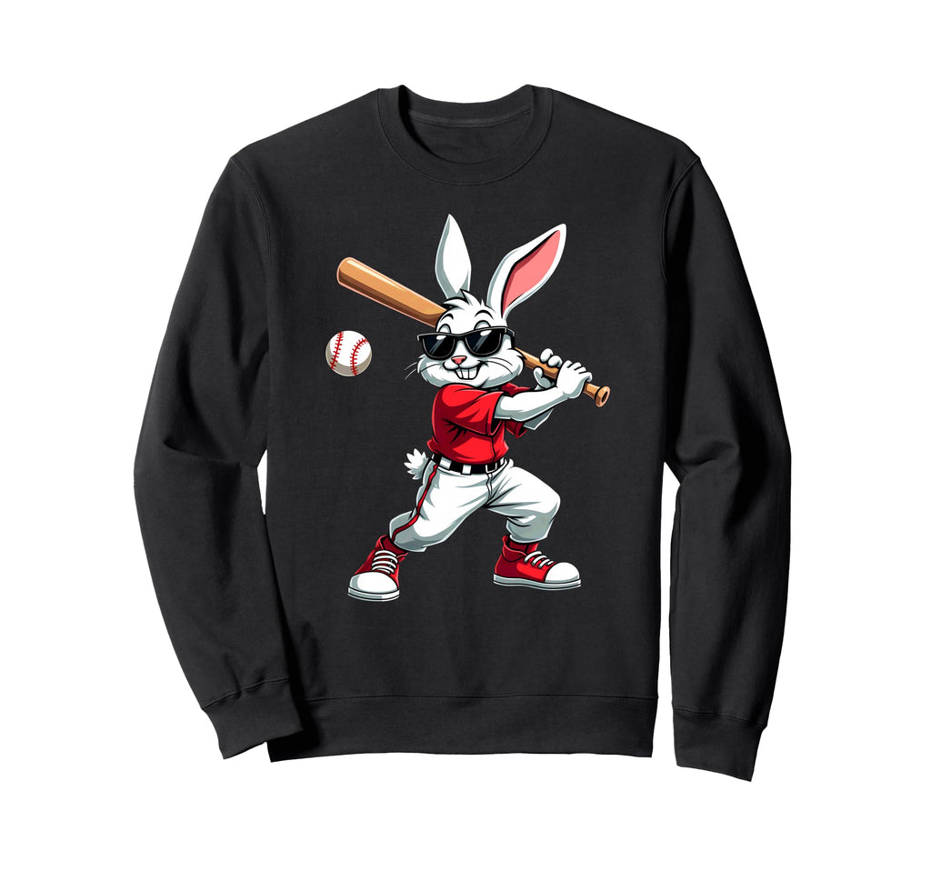 Easter Bunny Playing Baseball Sweatshirt - Streetwear Style Men Women - T-Shirt, Sweatshirt, Hoodie
