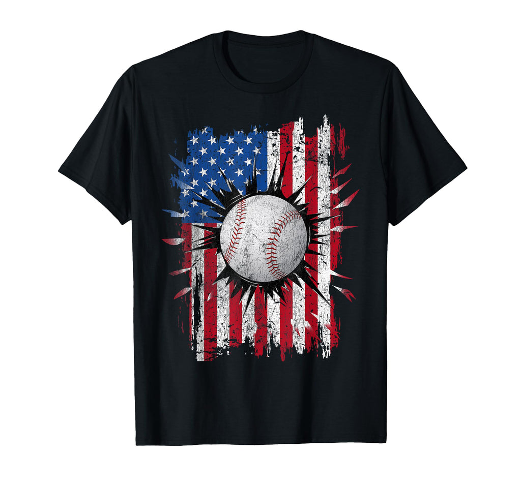 American Flag Baseball 4Th July Usa T-Shirt - Custom Art Print Men Women - T-Shirt, Sweatshirt, Hoodie