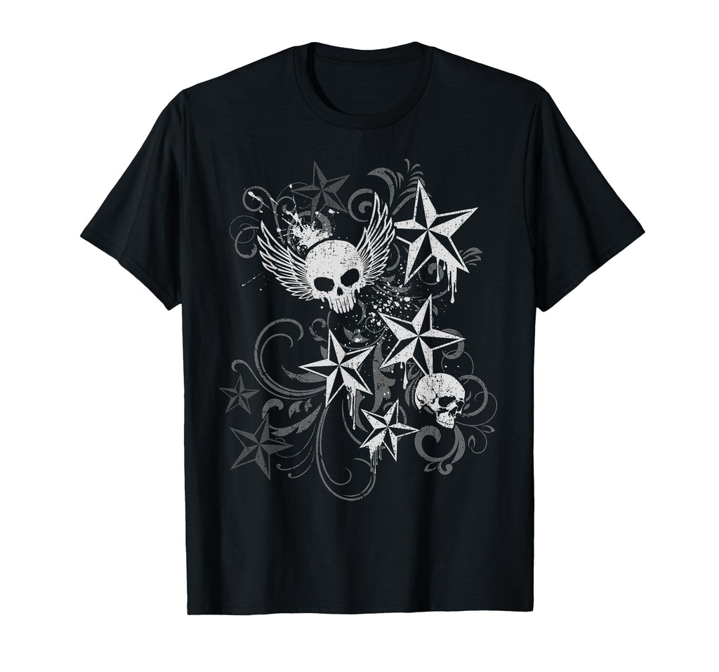 Y2K Grunge Skull Wings 2000S 90S Emo T-Shirt - Minimalist Print Unisex - T-Shirt, Sweatshirt, Hoodie