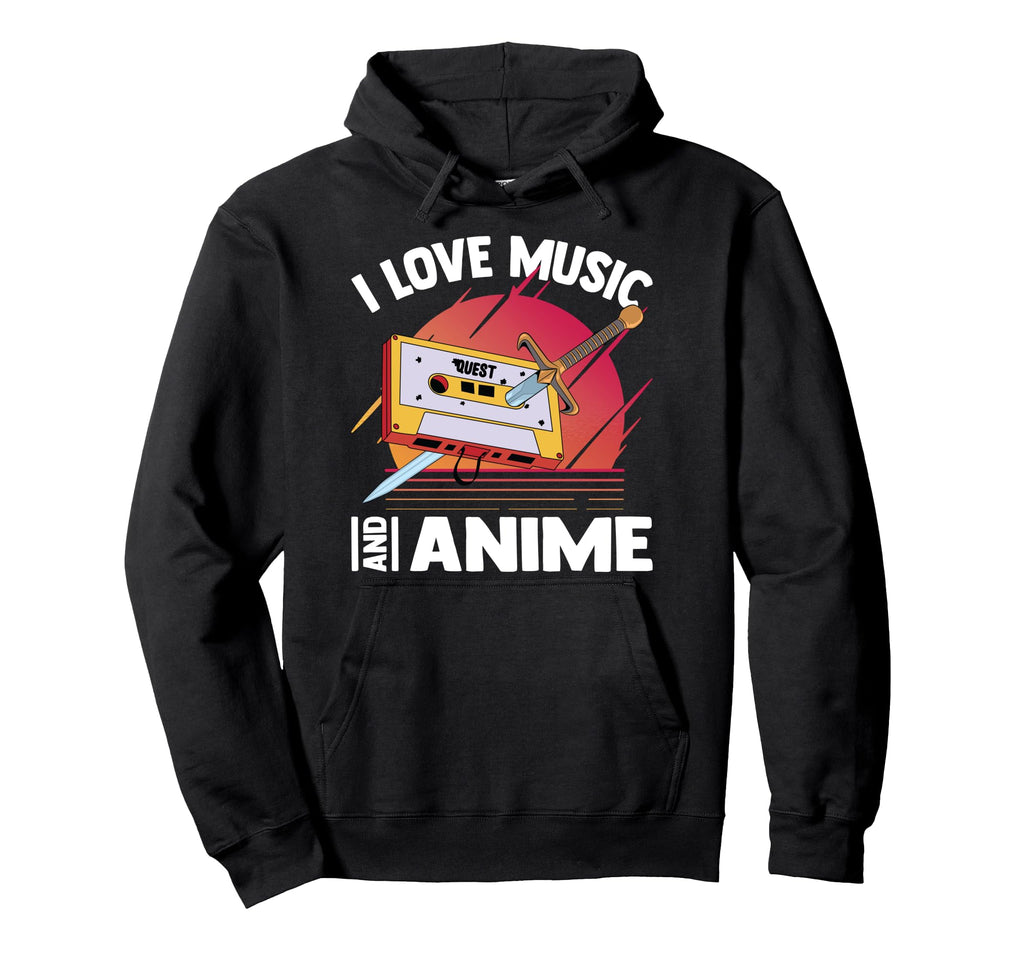 Kawaii I Love Music And Anime Otaku Hoodie - Minimalist Print for Adults - T-Shirt, Sweatshirt, Hoodie