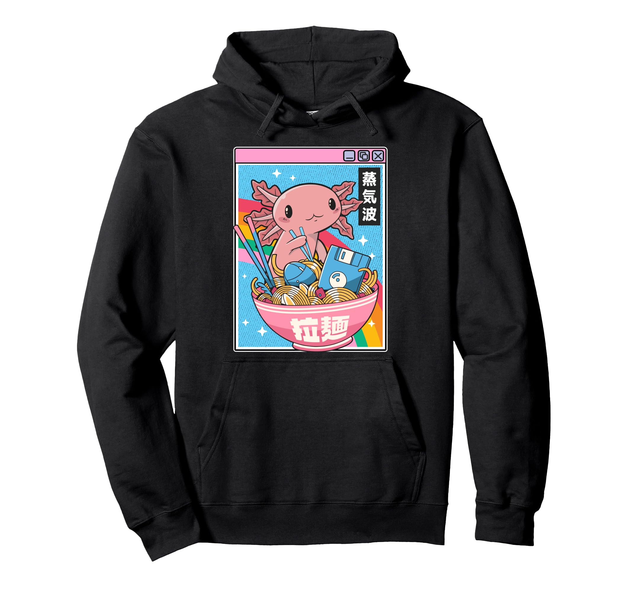 Axolotl Kawaii Rainbow Vaporwave Hoodie - Minimalist Print Men Women - T-Shirt, Sweatshirt, Hoodie