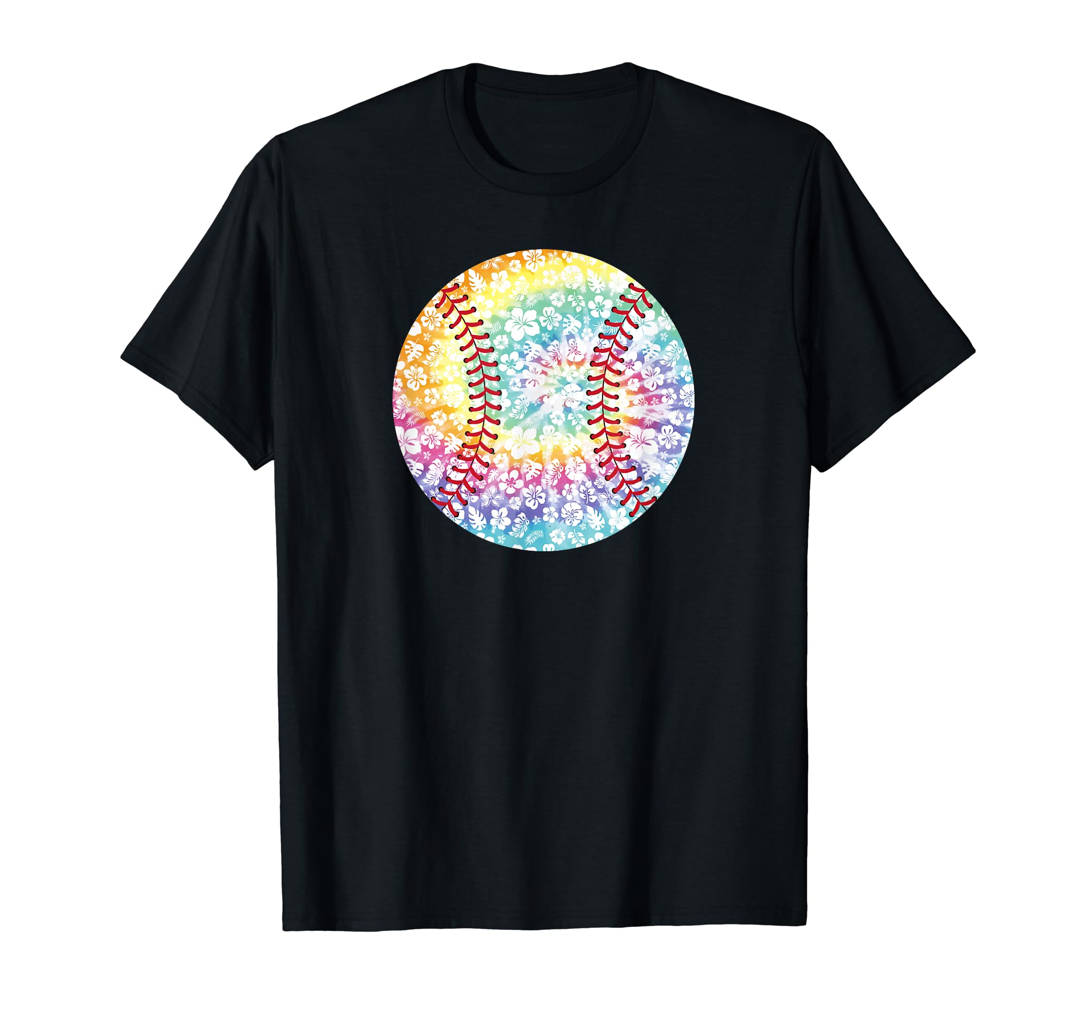 Baseball Season Tie Dye Hawaiian Flower T-Shirt - Unique Graphic Unisex - T-Shirt, Sweatshirt, Hoodie