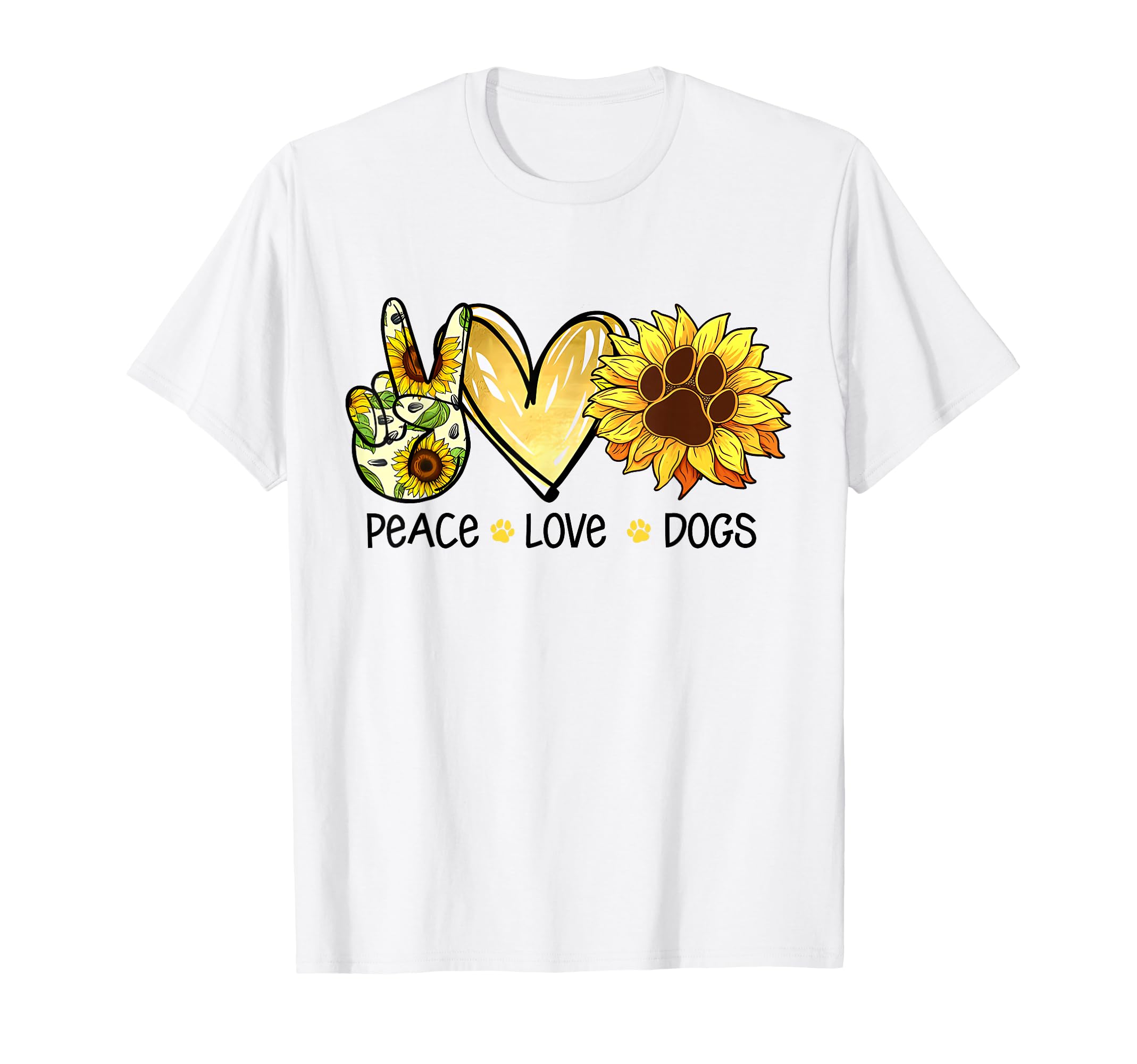 Peace Love Dogs Sunflowers Dog Paw T-Shirt - Aesthetic Graphic for Adults - T-Shirt, Sweatshirt, Hoodie