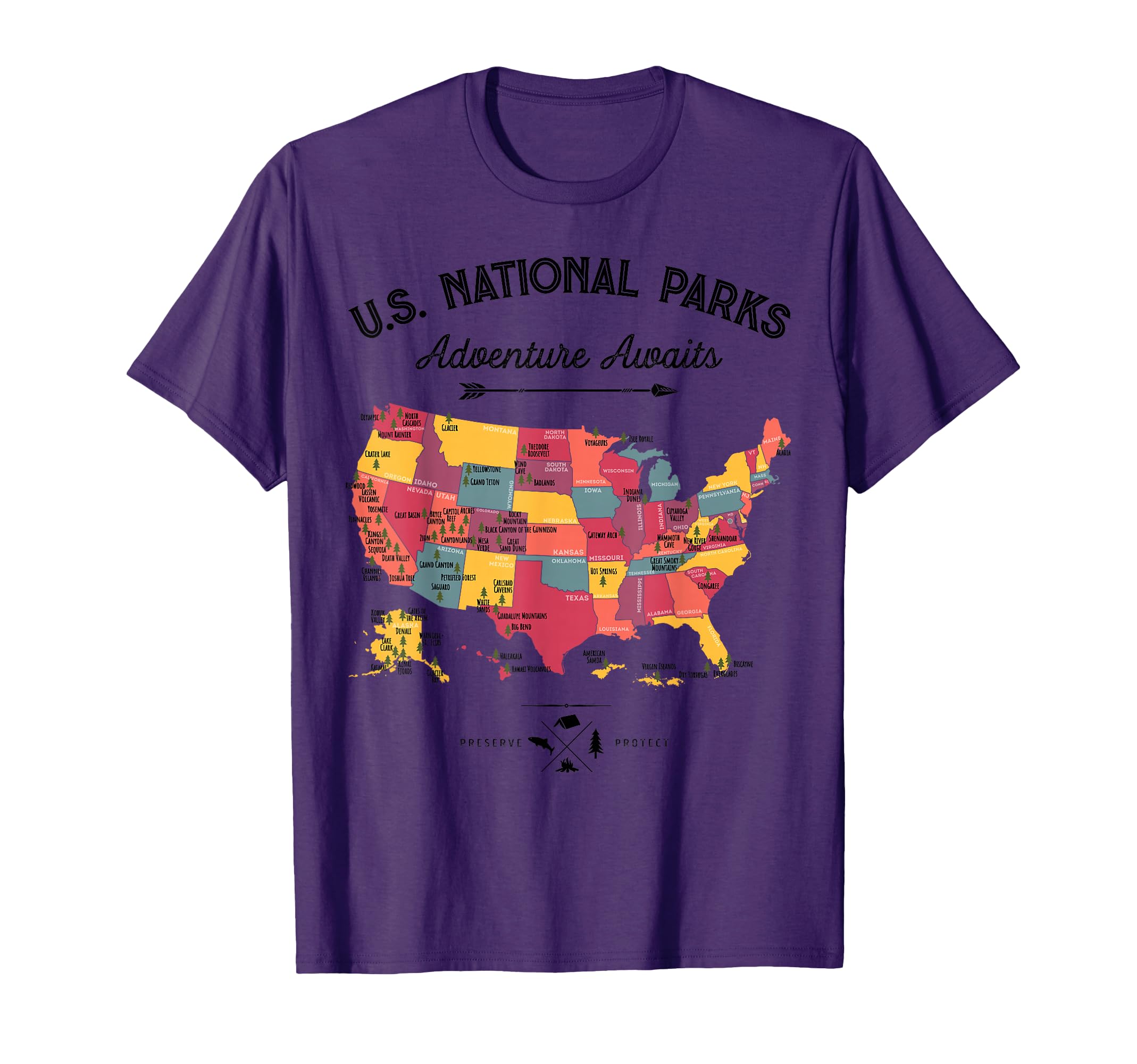 63 National Parks Map Us Park Camping T-Shirt - Trendy Graphic Unisex - T-Shirt, Sweatshirt, Hoodie
