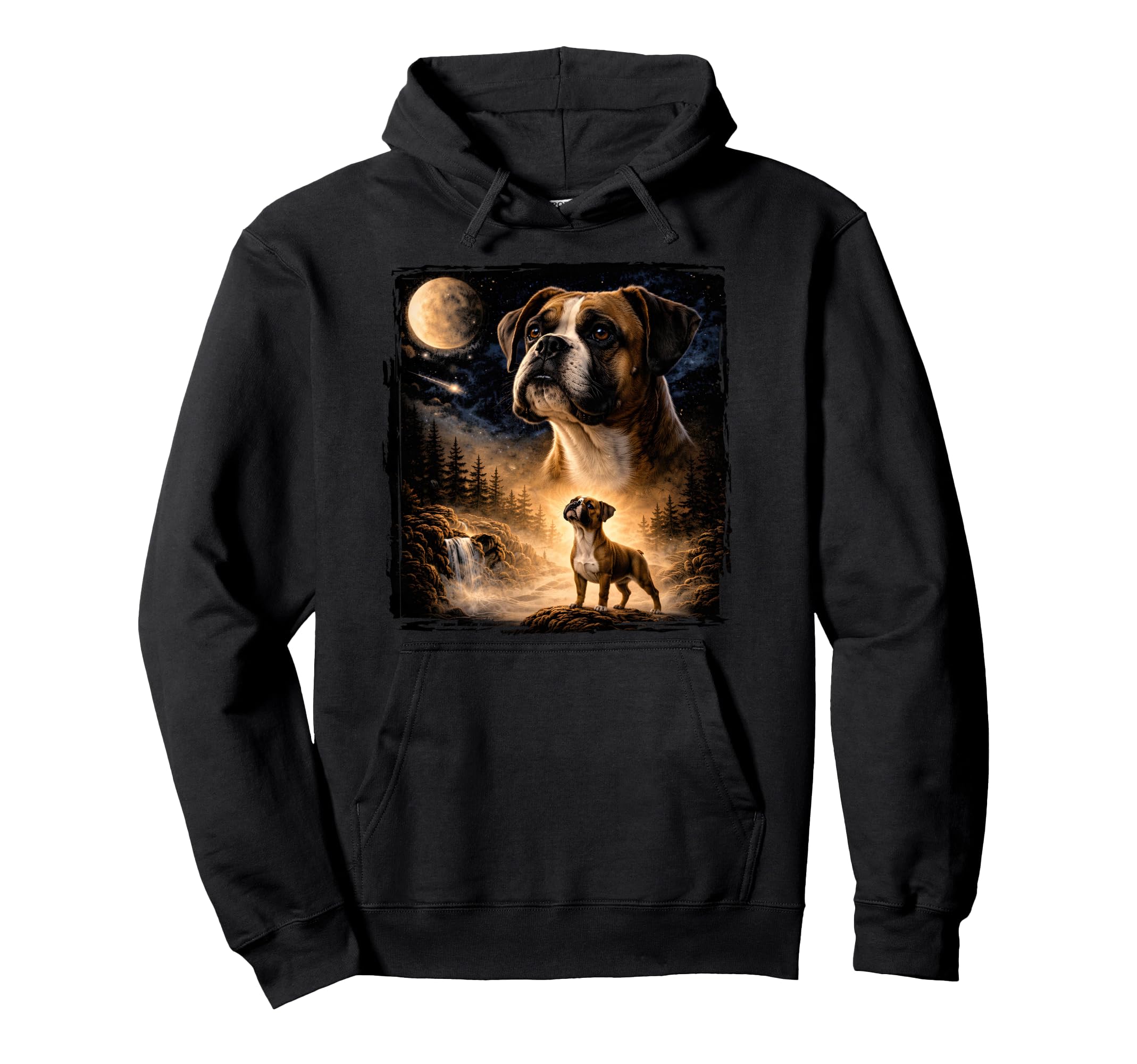 90S Boxer Dog Howling Moon Boxer Dog Mom Hoodie - Unique Graphic Men Women - T-Shirt, Sweatshirt, Hoodie