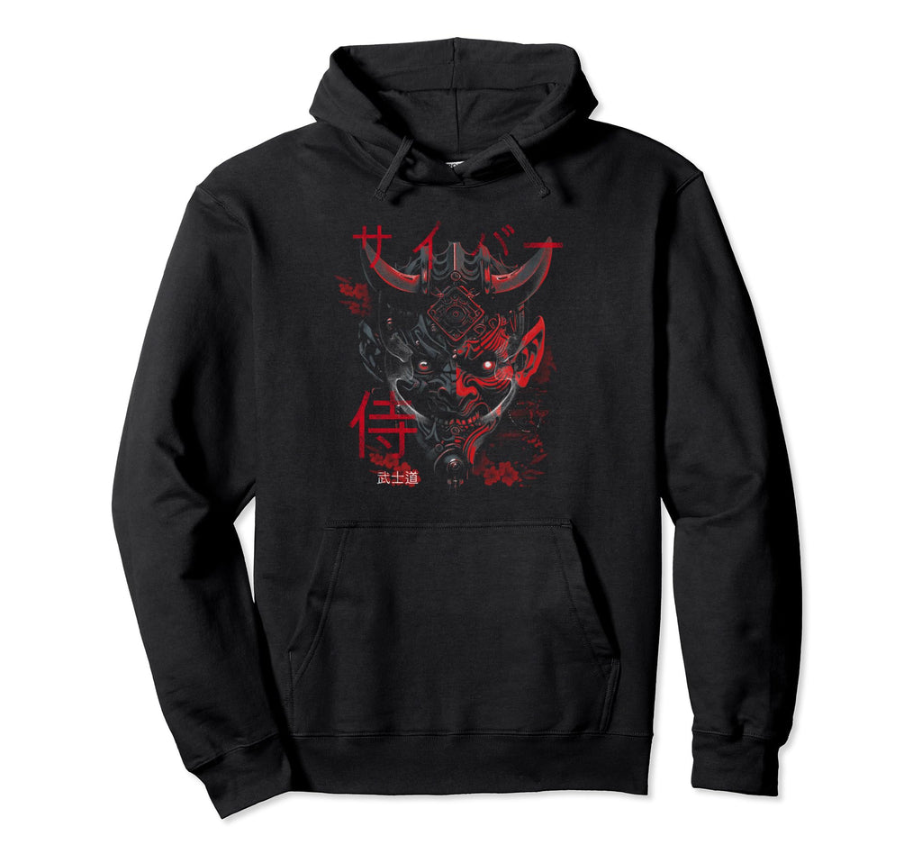 Cyberpunk Oni Mask Japanese Sad Hoodie - Trendy Graphic Men Women - T-Shirt, Sweatshirt, Hoodie