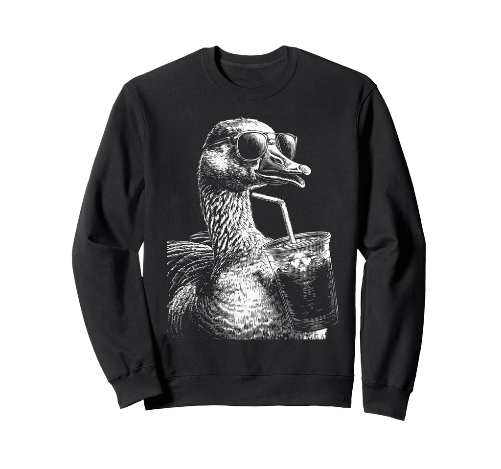 Goose Drinking Iced Coffee Funny Sweatshirt - Trendy Graphic for Adults - T-Shirt, Sweatshirt, Hoodie