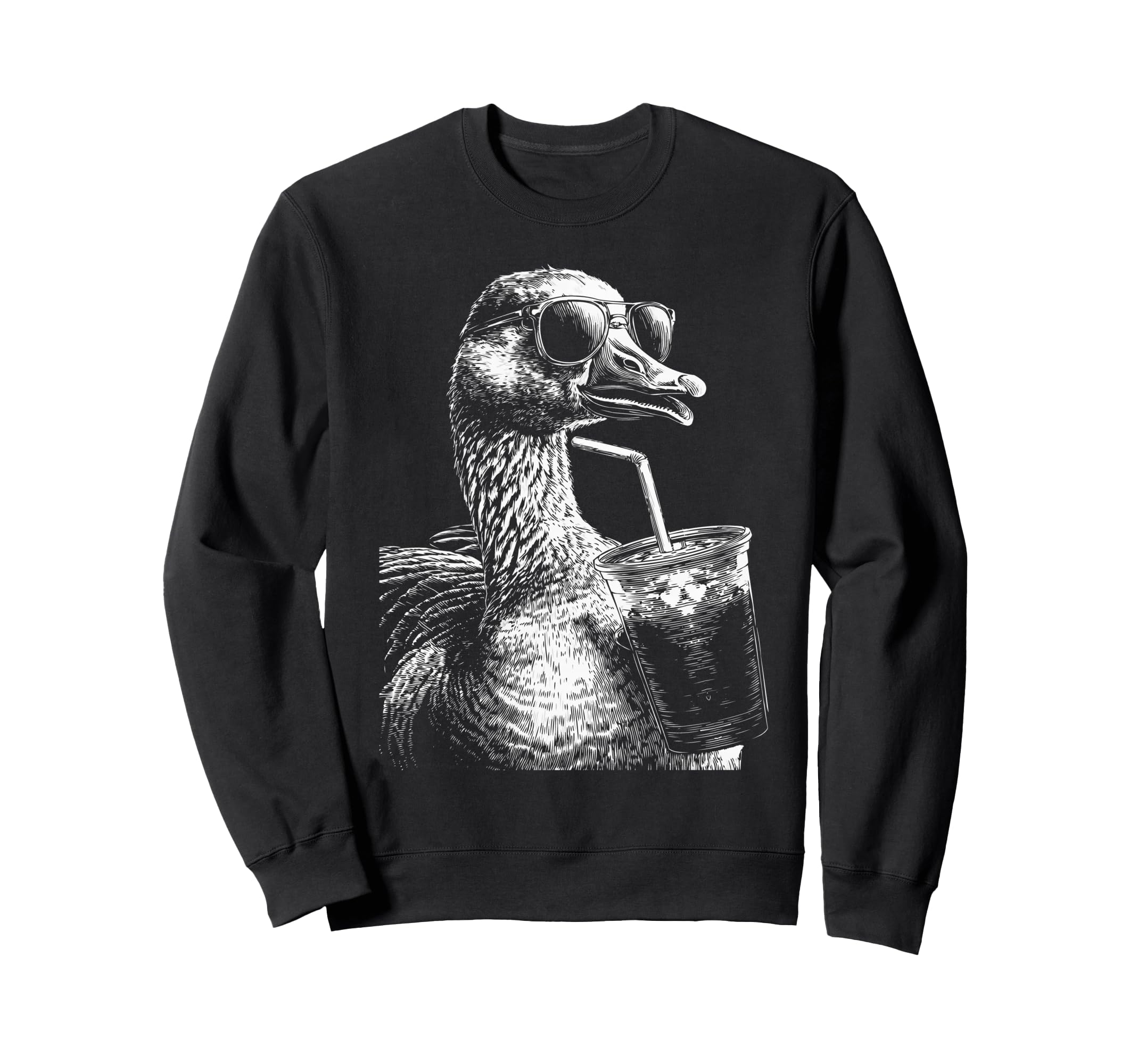 Goose Drinking Iced Coffee Funny Sweatshirt - Trendy Graphic for Adults - T-Shirt, Sweatshirt, Hoodie