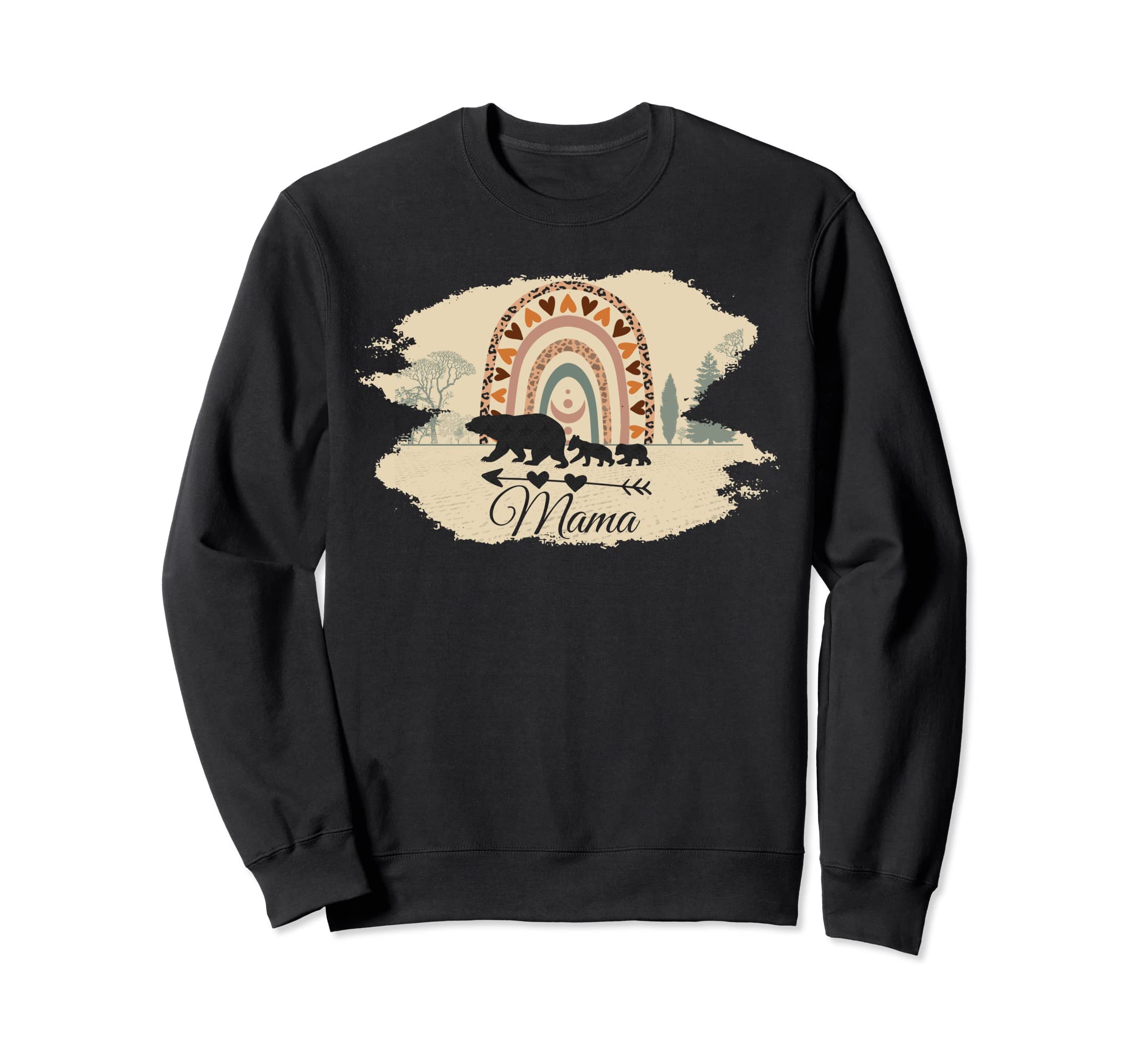 Mama Bear Two Cubs And Rainbow Boho Sweatshirt - Graphic Print Unisex - T-Shirt, Sweatshirt, Hoodie